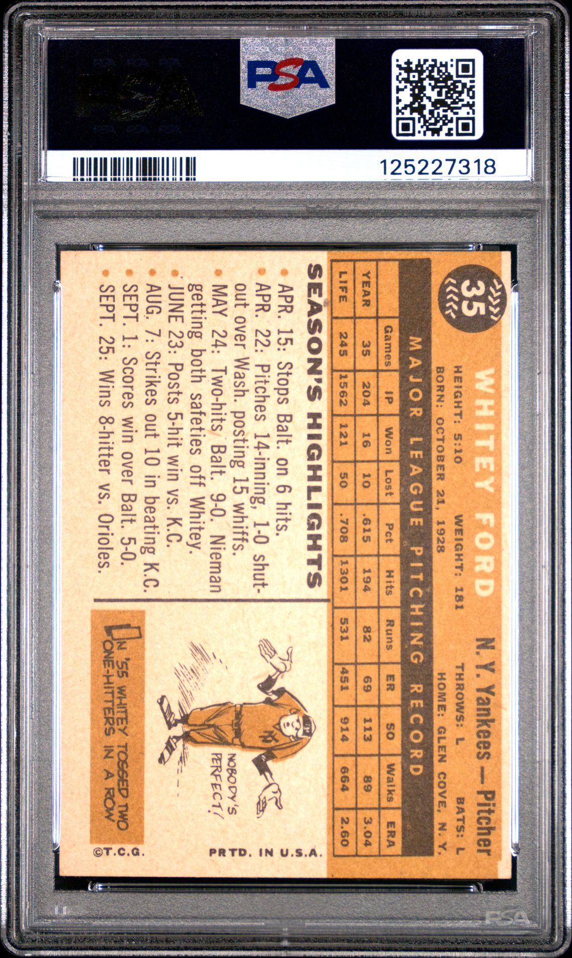 1960 Topps Whitey Ford #35 Ex-Mt 6 back