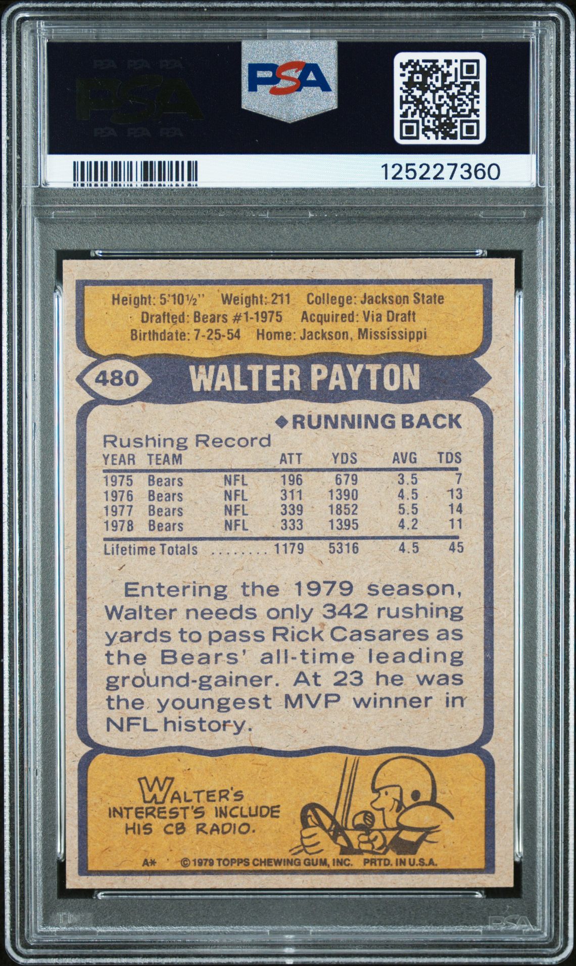 1979 Topps Walter Payton #480 Ex-Mt 6 back
