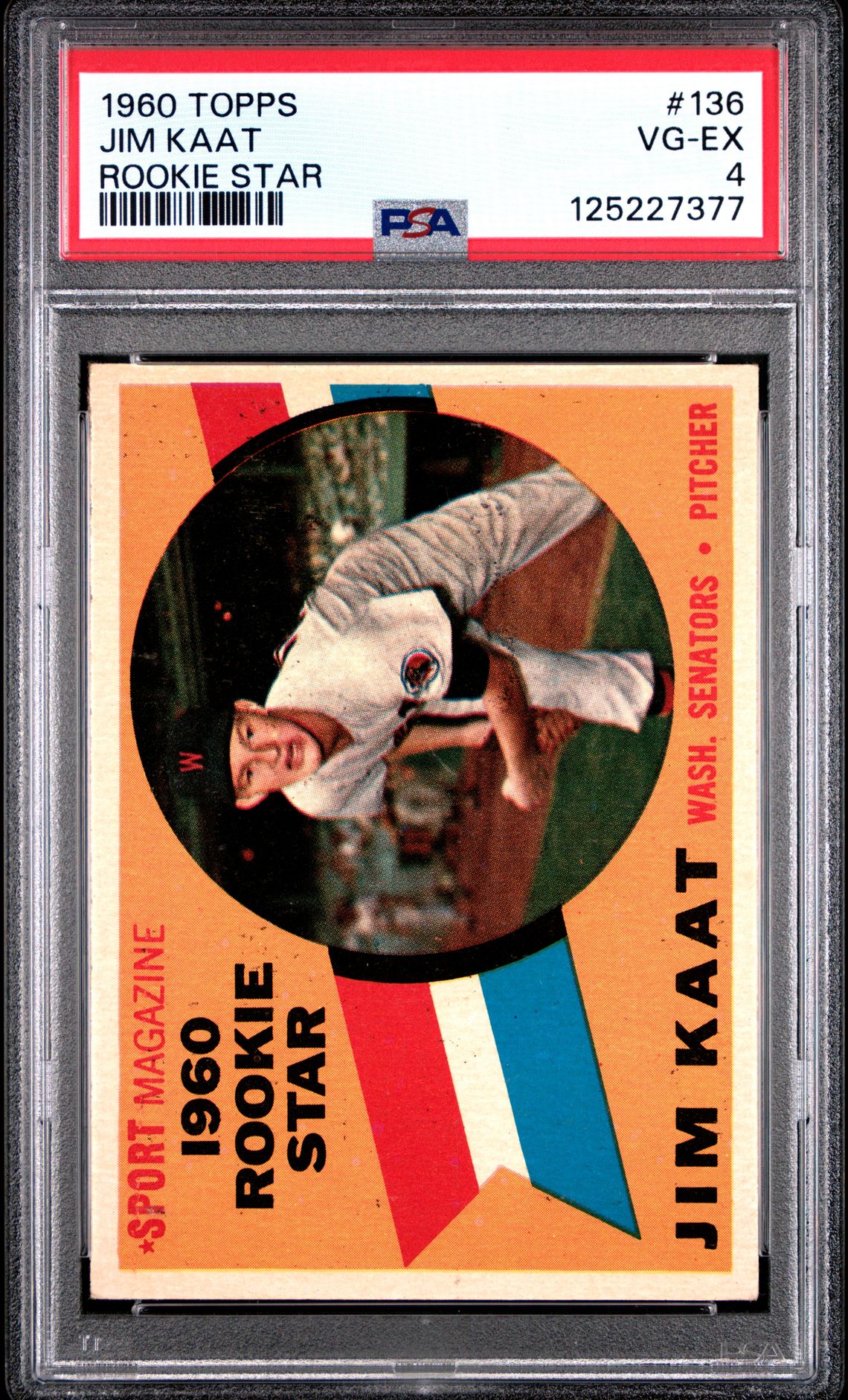 1960 Topps Jim Kaat #136 (Rookie Star) Vg-Ex 4 front