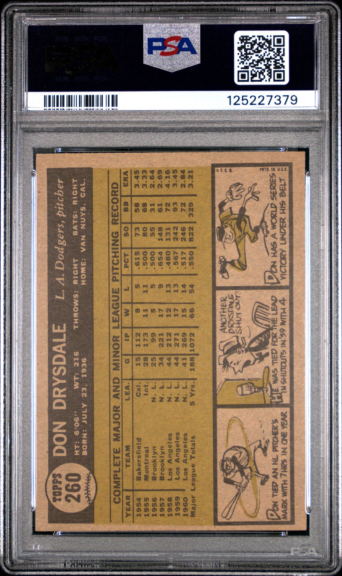 1961 Topps Don Drysdale #260 Ex 5 back