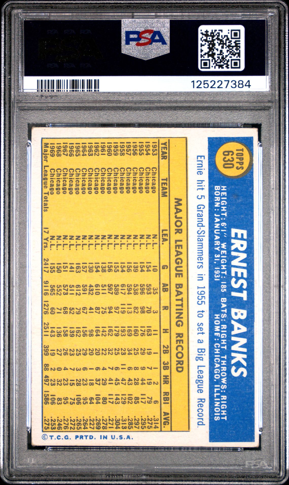 1970 Topps Ernie Banks #630 Vg-Ex 4 back