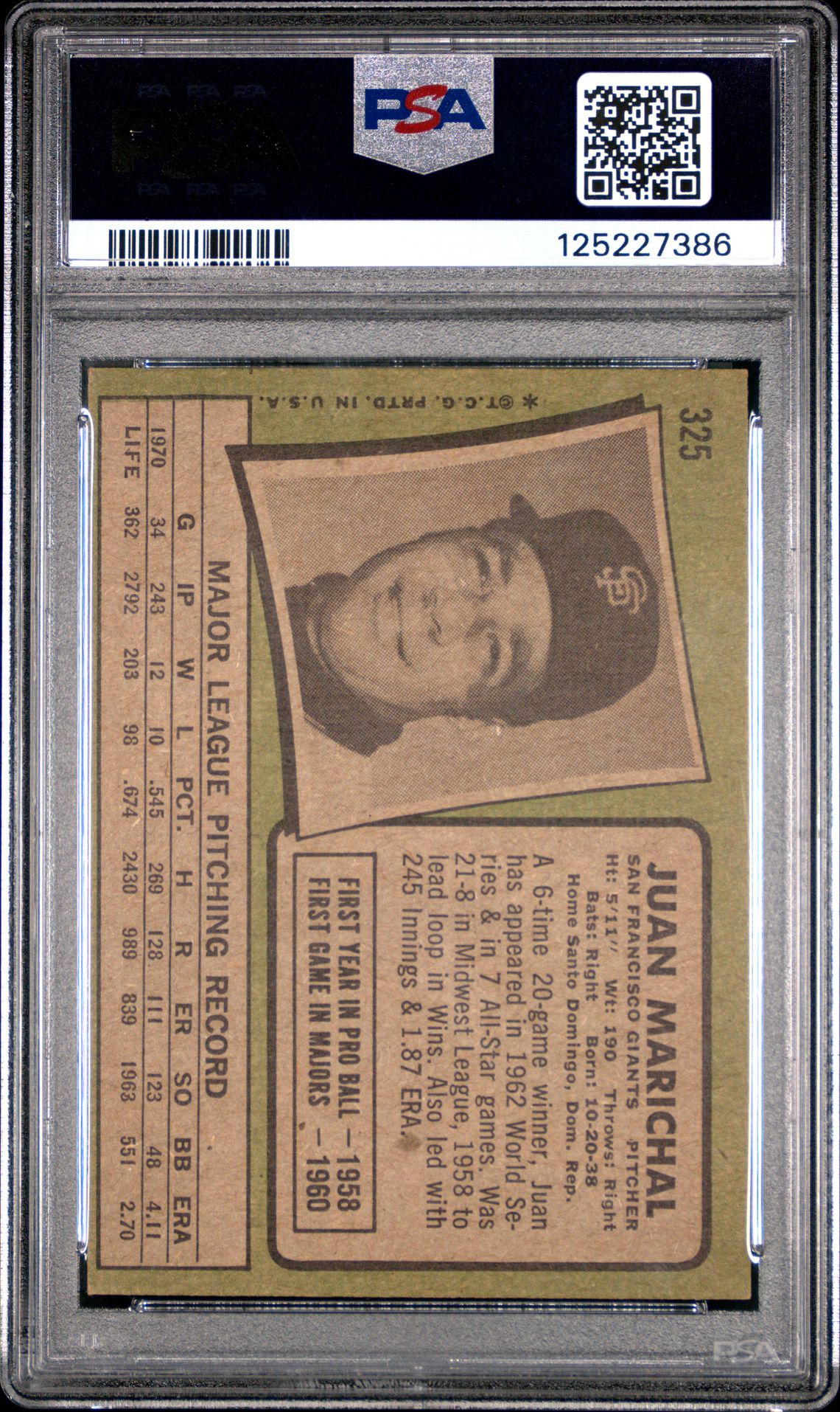 1971 Topps Juan Marichal #325 Ex-Mt 6 back