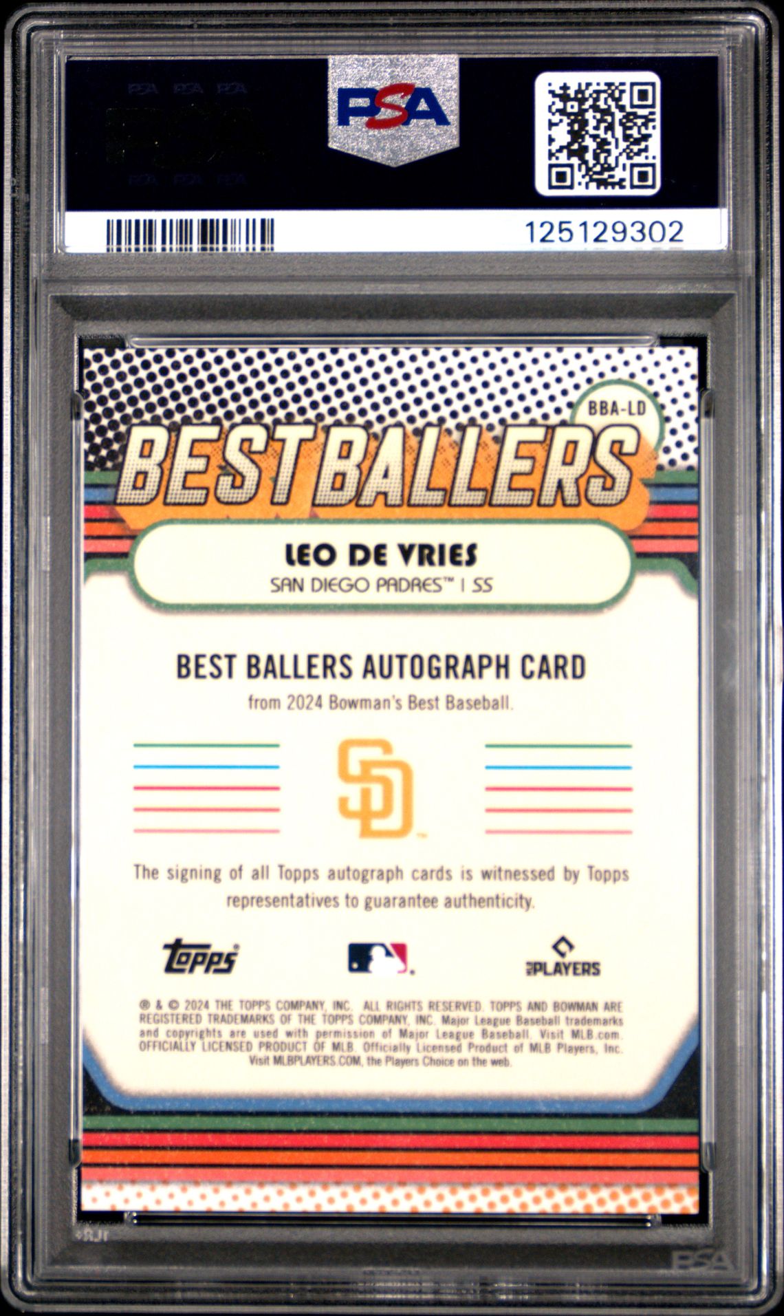 2024 Bowman's Best Best Ballers Autographs Leo De Vries #Bbald Mint 9 back