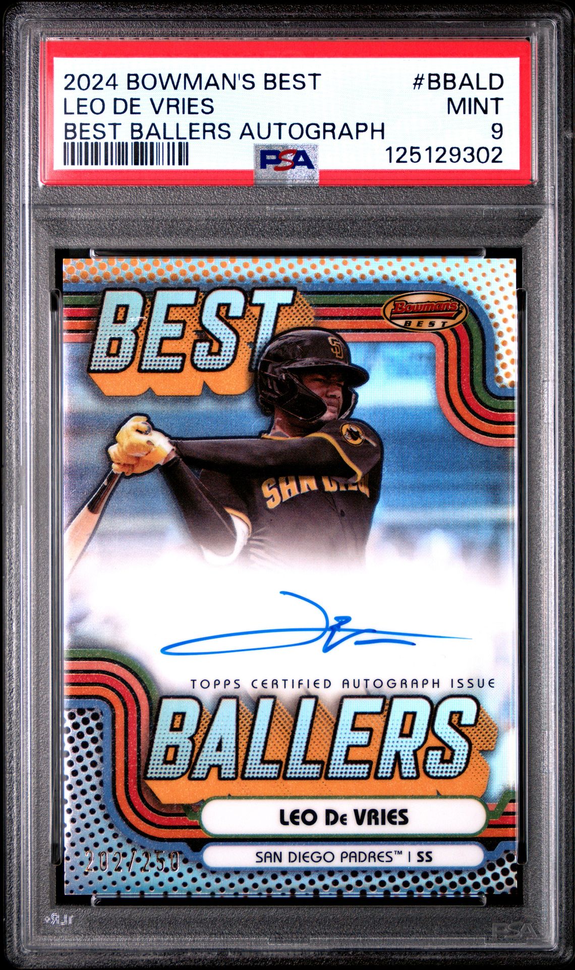 2024 Bowman's Best Best Ballers Autographs Leo De Vries #Bbald Mint 9 front