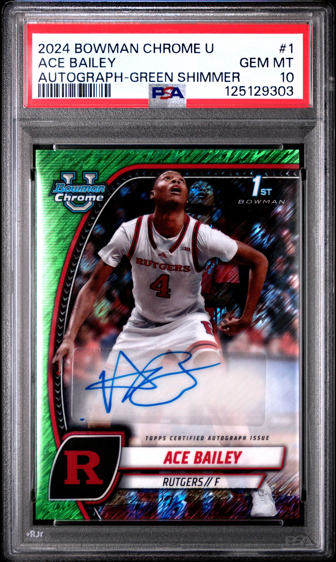 2024 Bowman Chrome University Ace Bailey #1 (Autograph-Green Shimmer) Gem Mt 10 front