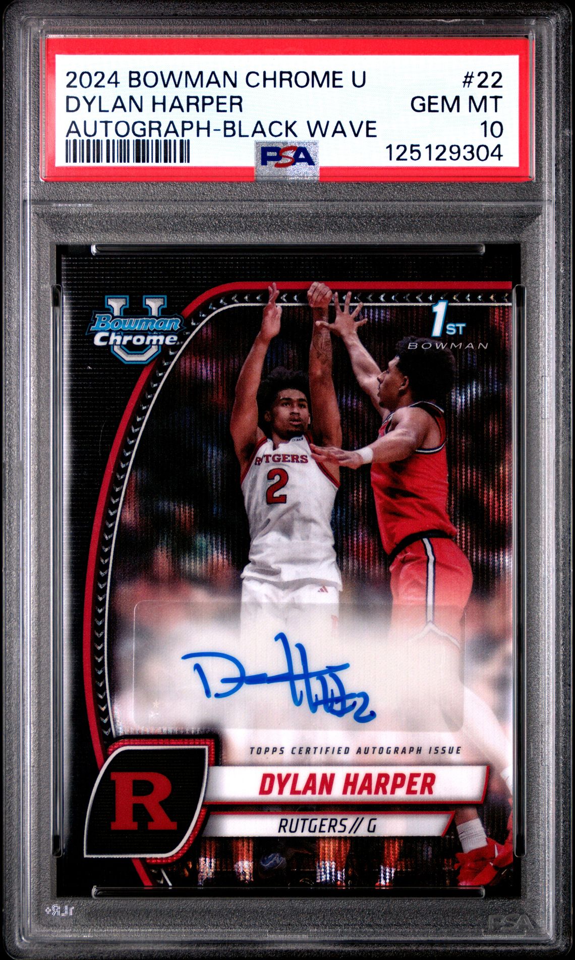 2024 Bowman Chrome University Dylan Harper #22 (Autograph-Black Wave) Gem Mt 10 front