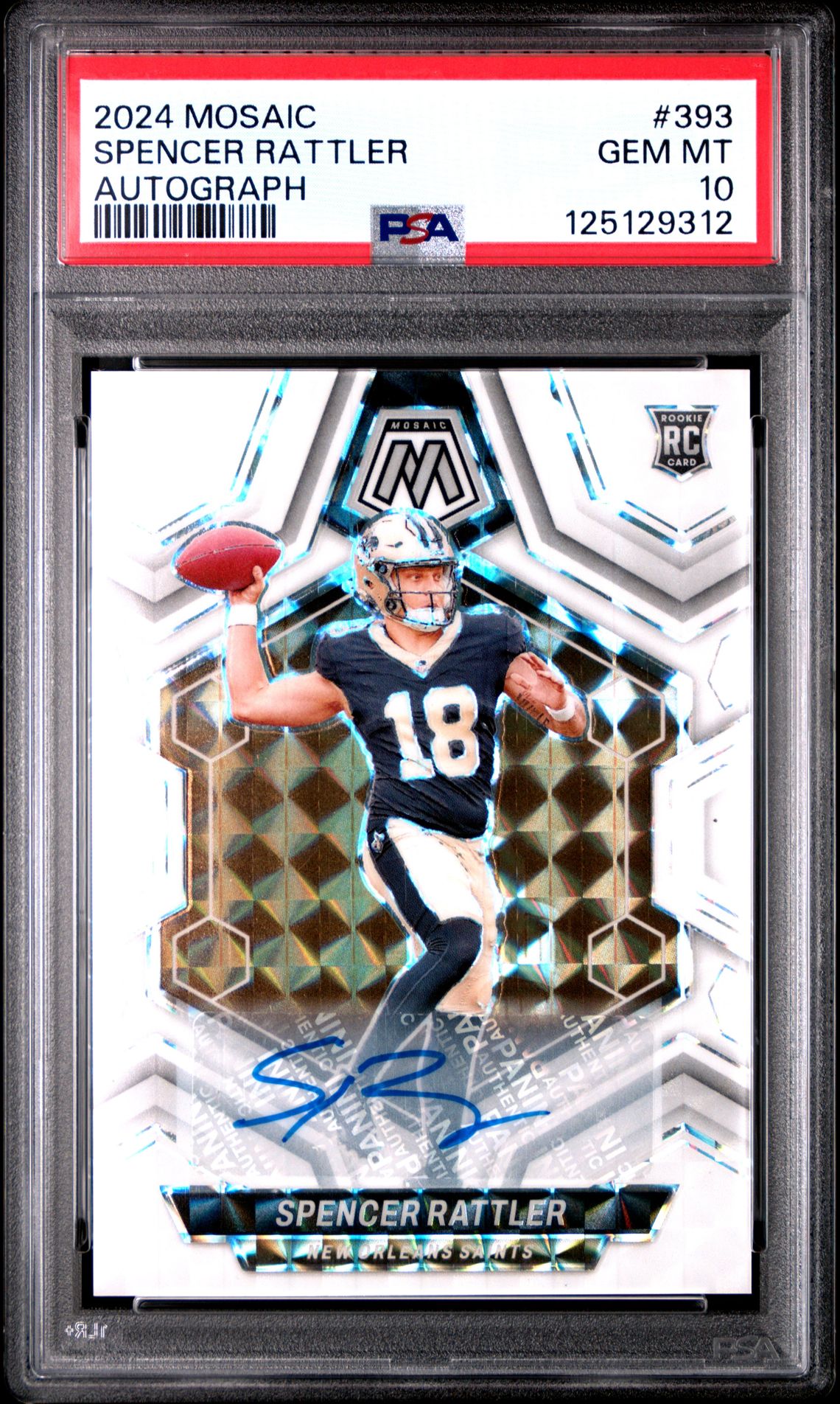 2024 Panini Mosaic Spencer Rattler #393 (Autograph) Gem Mt 10 front