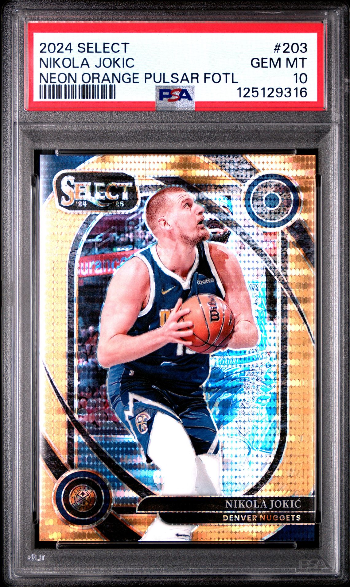 2024 Panini Select Nikola Jokic #203 (Neon Orange Pulsar Fotl) Gem Mt 10 front