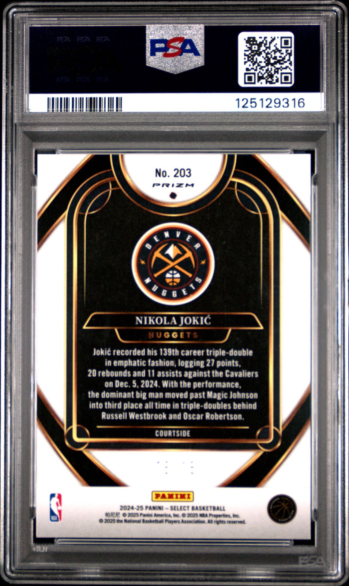 2024 Panini Select Nikola Jokic #203 (Neon Orange Pulsar Fotl) Gem Mt 10 back