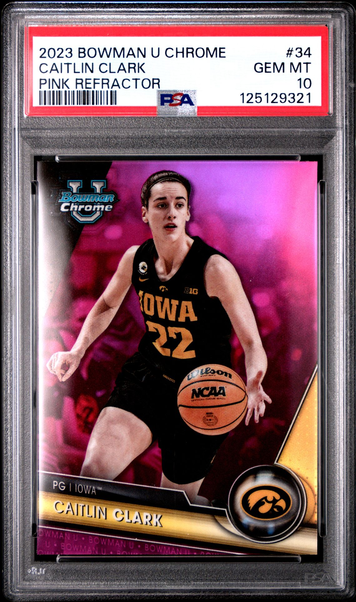 2023 Bowman University Chrome Caitlin Clark #34 (Pink Refractor) Gem Mt 10 front