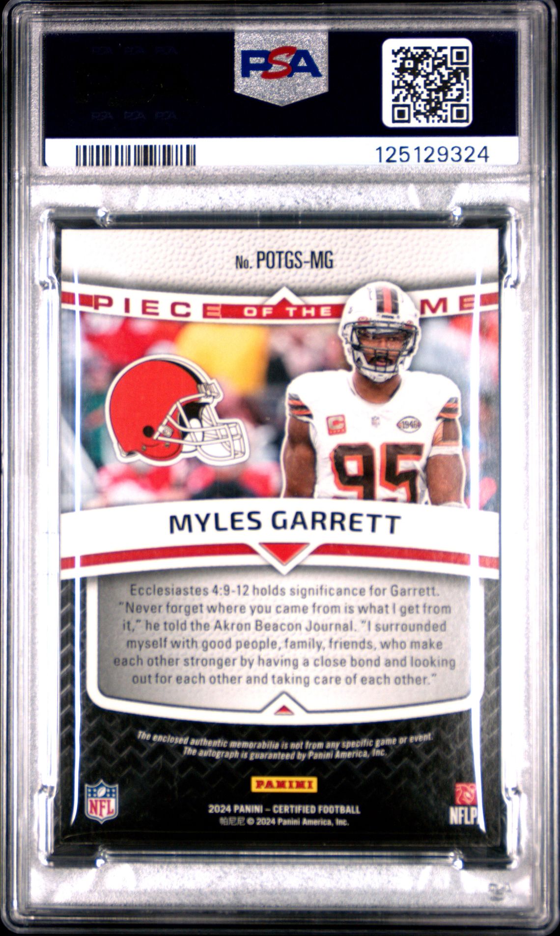 2024 Panini Certified Piece Of The Game Signature Relics Myles Garrett #Potgsmg (Piece Of The Game Sig Relic) Mint 9 back