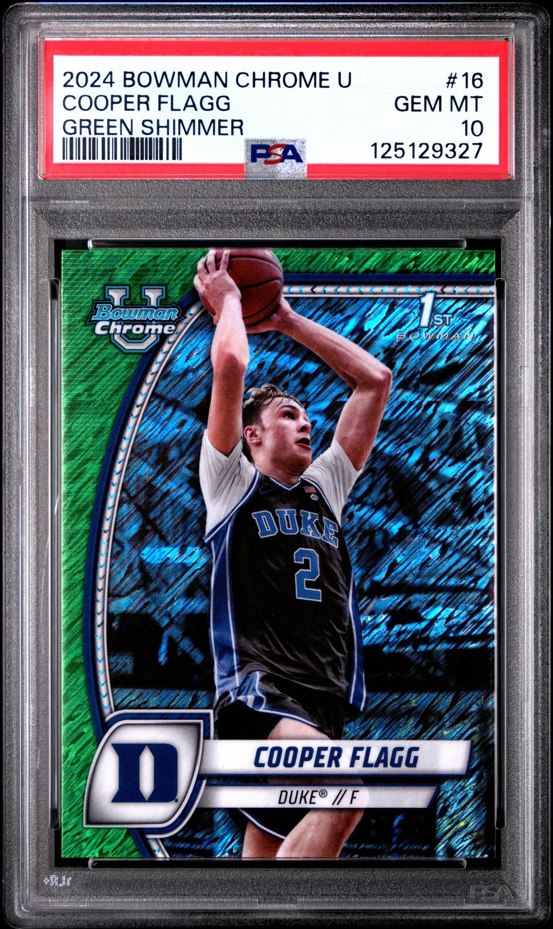 2024 Bowman Chrome University Cooper Flagg #16 (Green Shimmer) Gem Mt 10 front