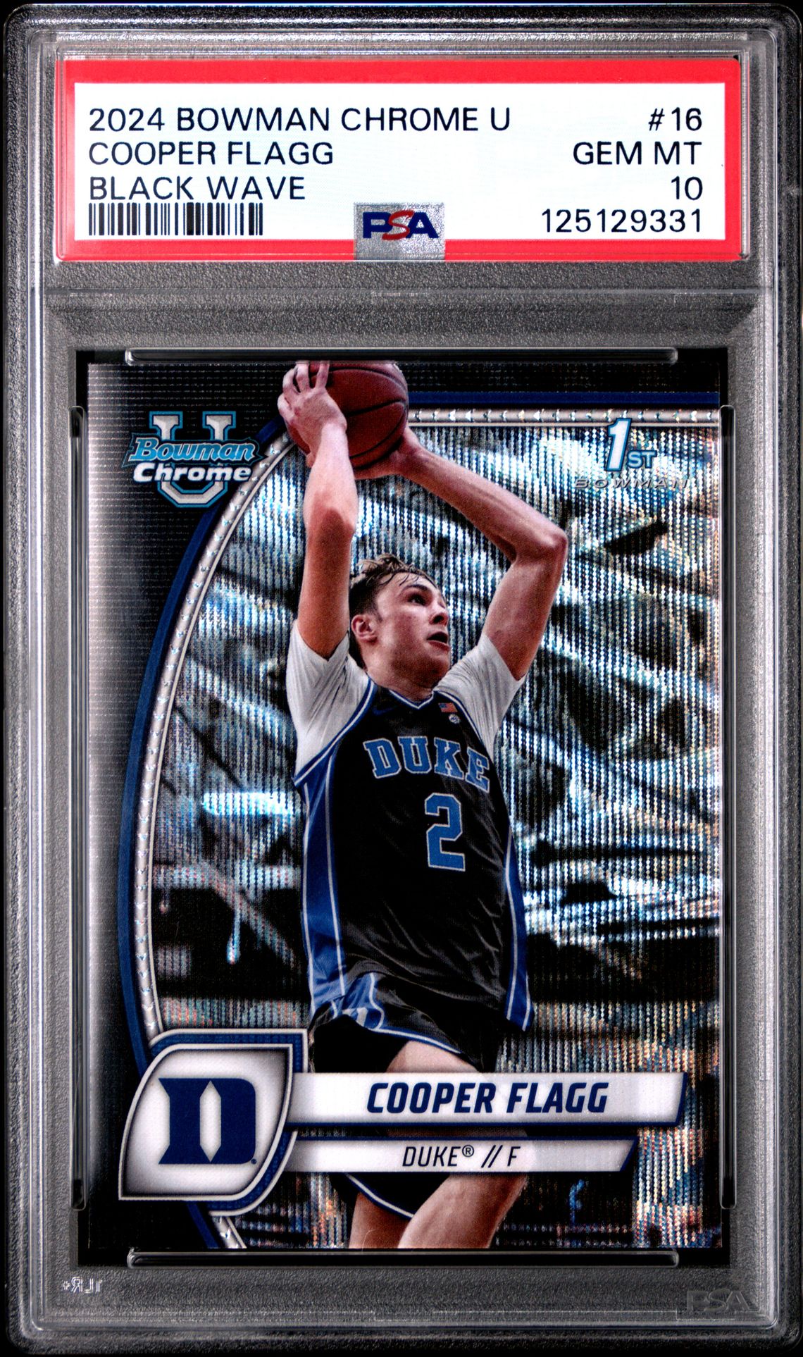 2024 Bowman Chrome University Cooper Flagg #16 (Black Wave) Gem Mt 10 front