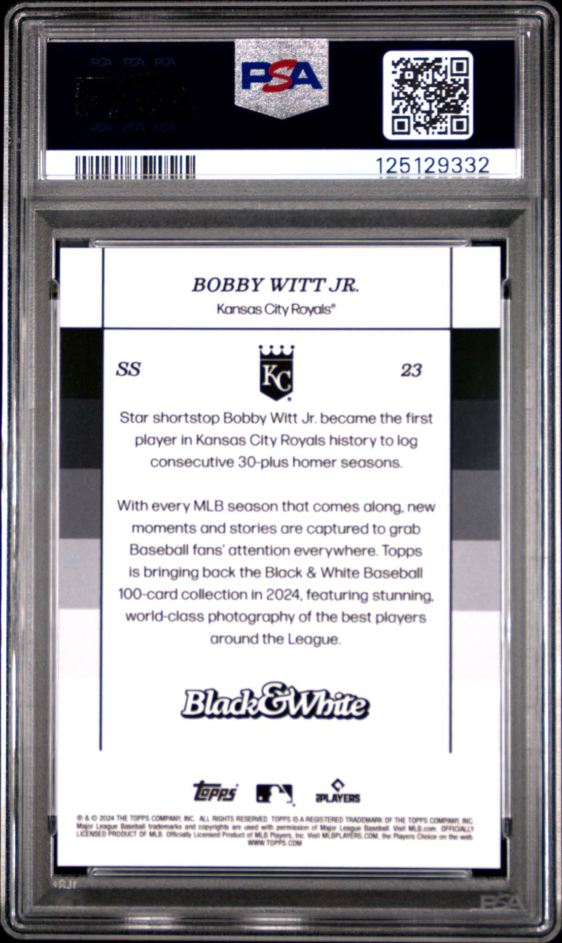 2024 Topps Black And White Bobby Witt Jr. #23 (Green) Gem Mt 10 back
