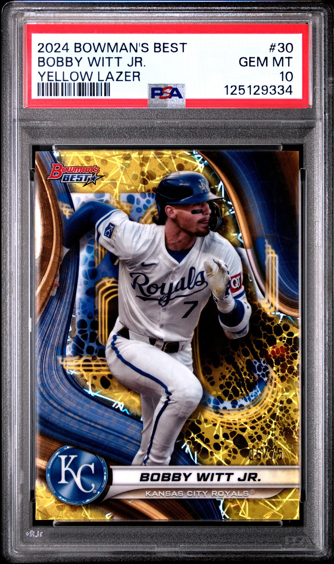 2024 Bowman's Best Bobby Witt Jr. #30 (Yellow Lazer) Gem Mt 10 front