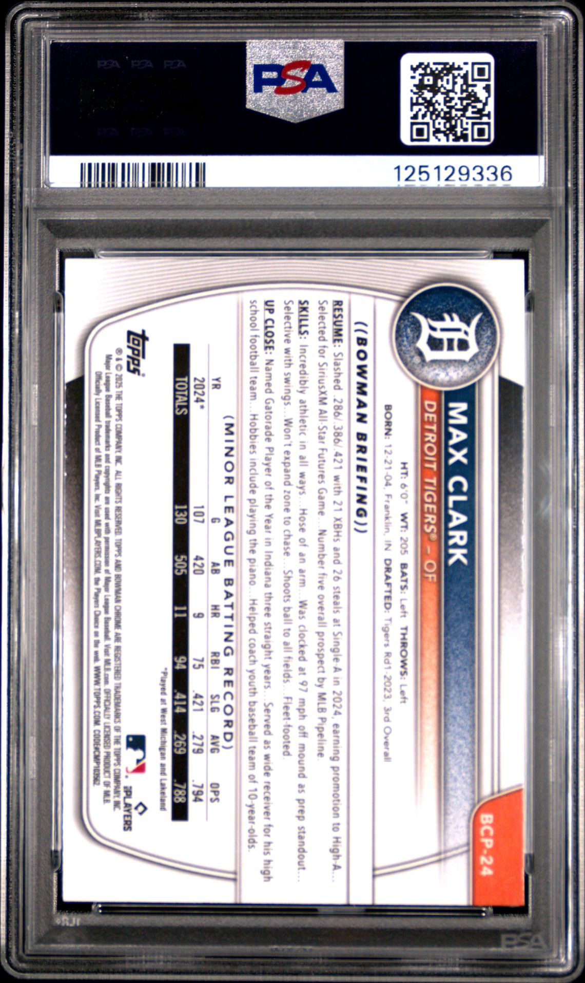 2025 Bowman Mega Box Chrome Prospects Max Clark #24 (Prospects-Blue Refractor) Mint 9 back