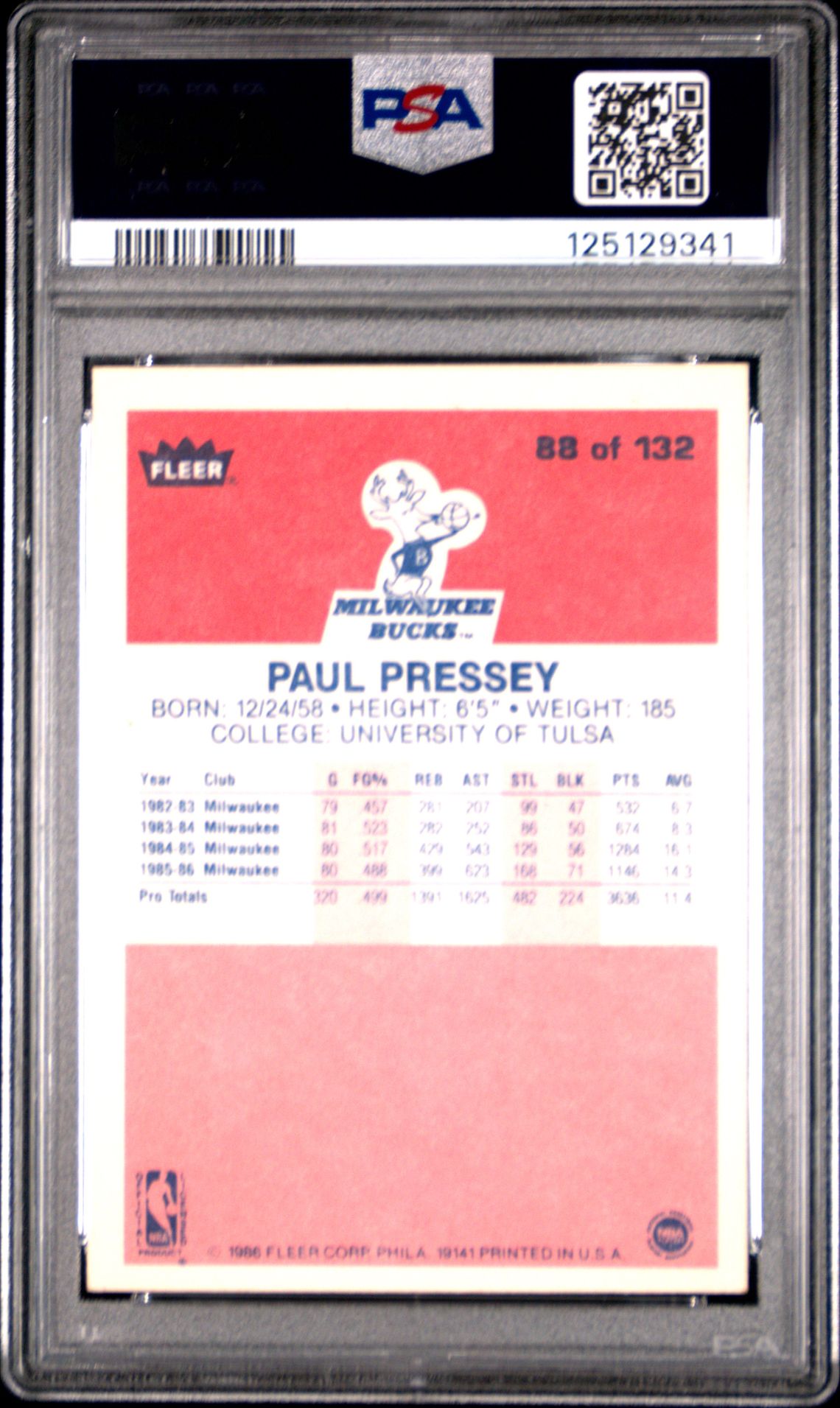 1986 Fleer Paul Pressey #88 Nm 7 back