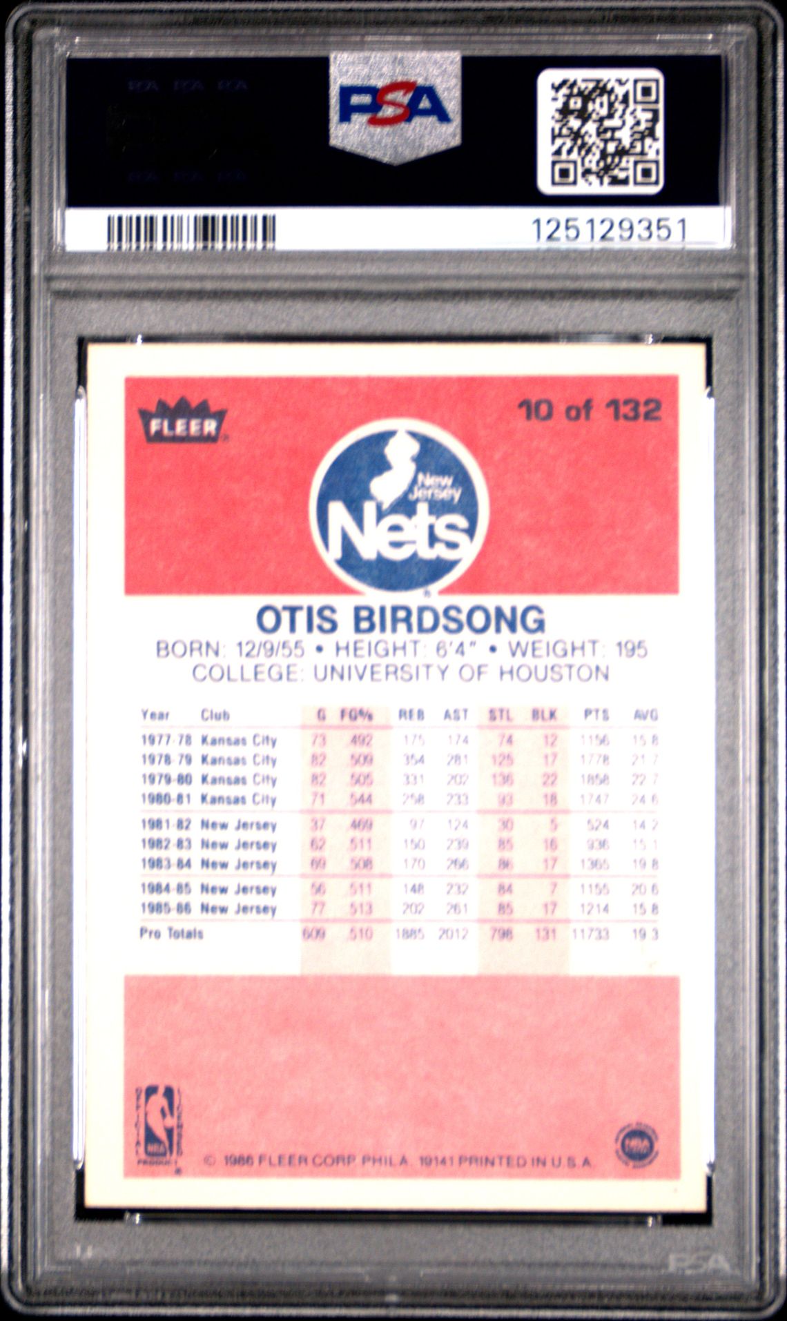 1986 Fleer Otis Birdsong #10 Nm-Mt 8 back