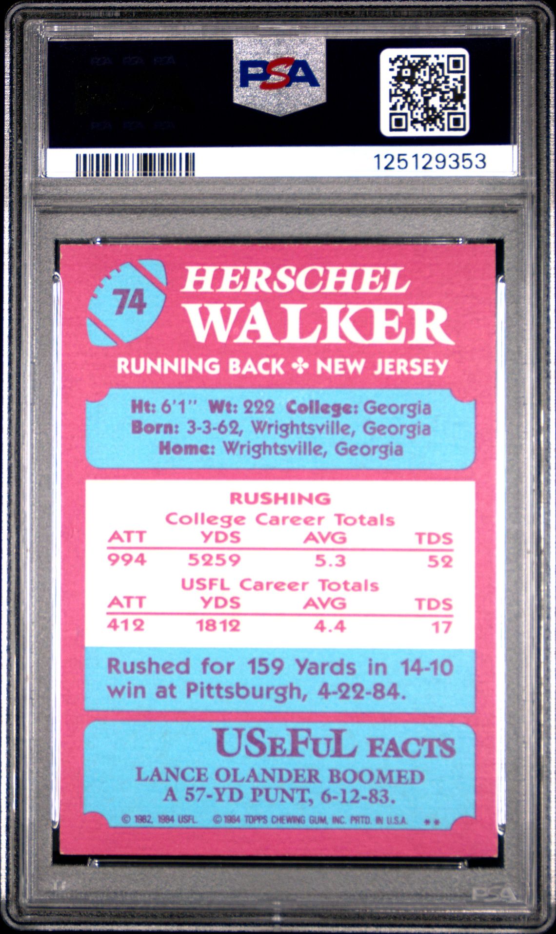 1984 Topps Usfl Herschel Walker #74 Nm 7 back