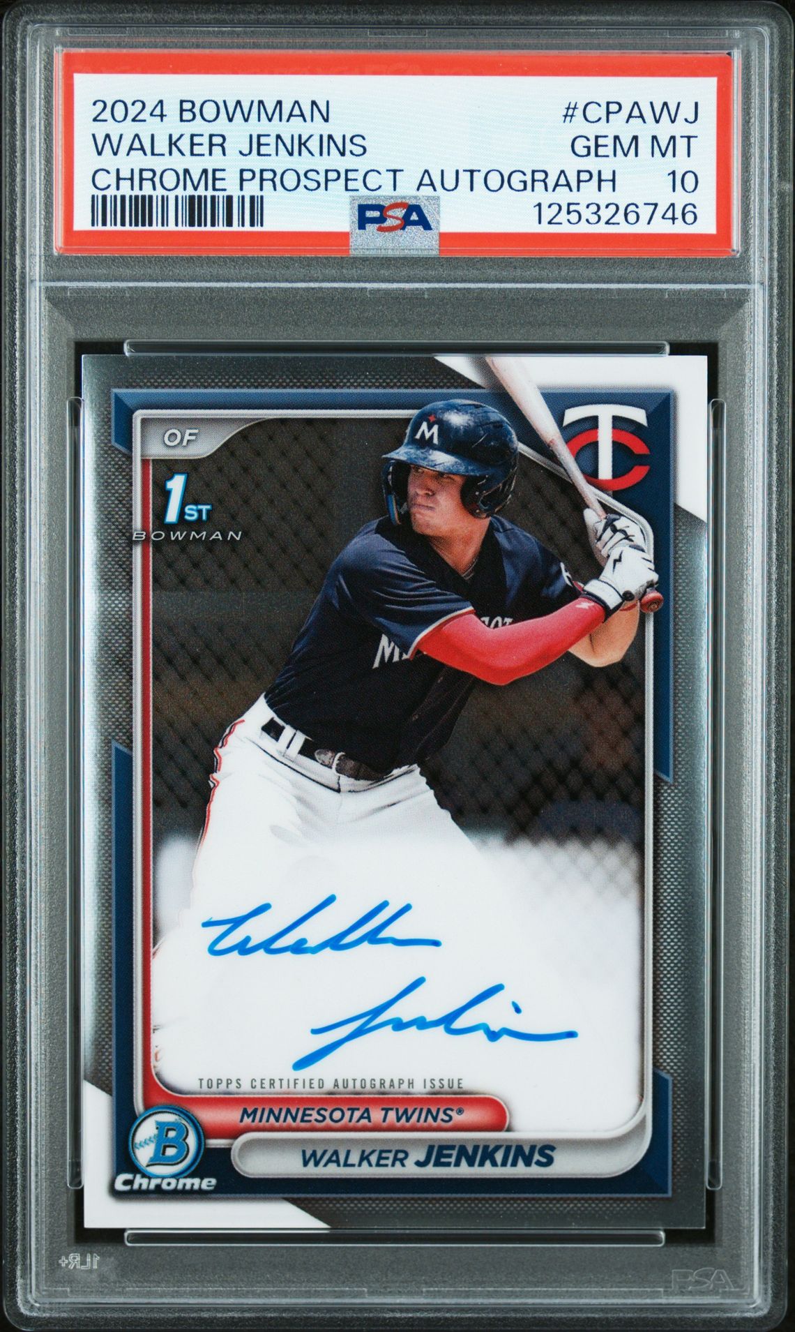 2024 Bowman Chrome Prospect Autographs Walker Jenkins #Cpawj Gem Mt 10 front