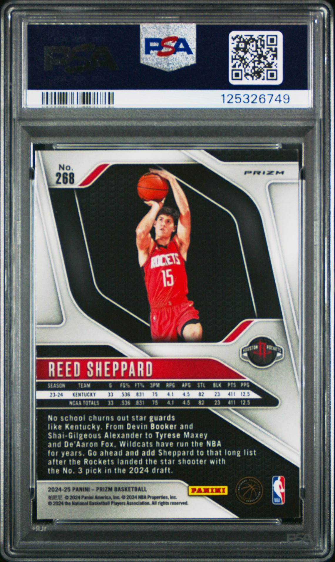2024 Panini Prizm Reed Sheppard #268 (Red Ice) Nm-Mt 8 back