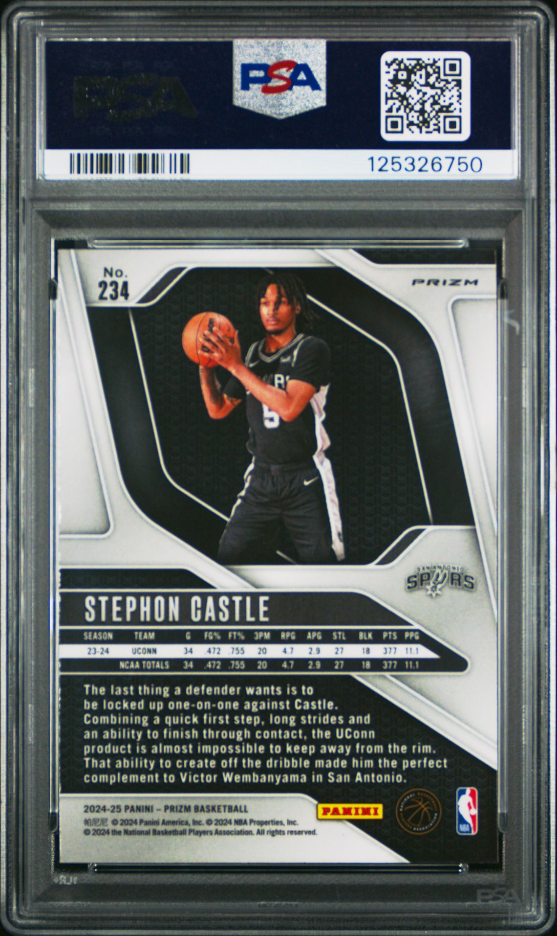 2024 Panini Prizm Stephon Castle #234 (Green Prizm) Gem Mt 10 back