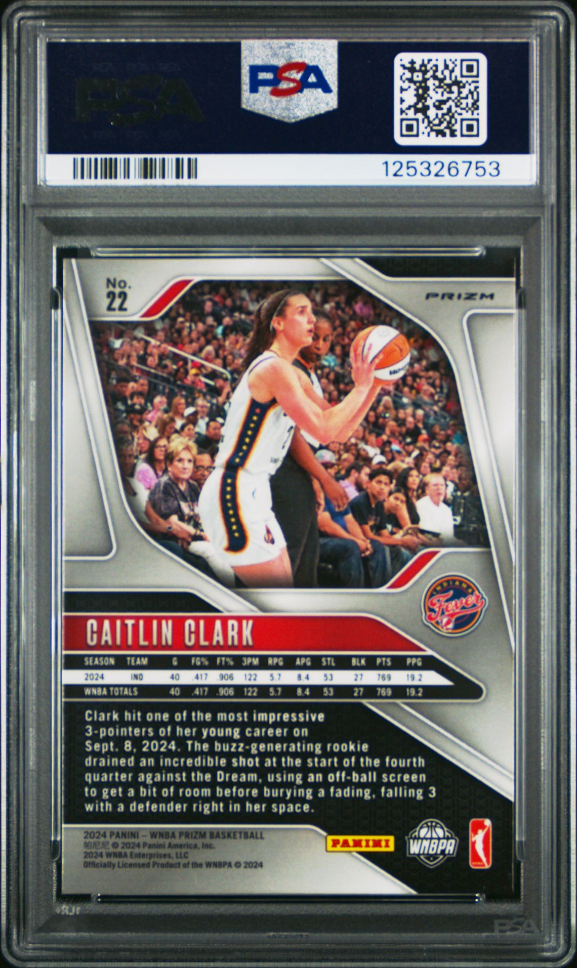 2024 Panini Prizm Wnba Caitlin Clark #22 (Blue Velocity) Gem Mt 10 back