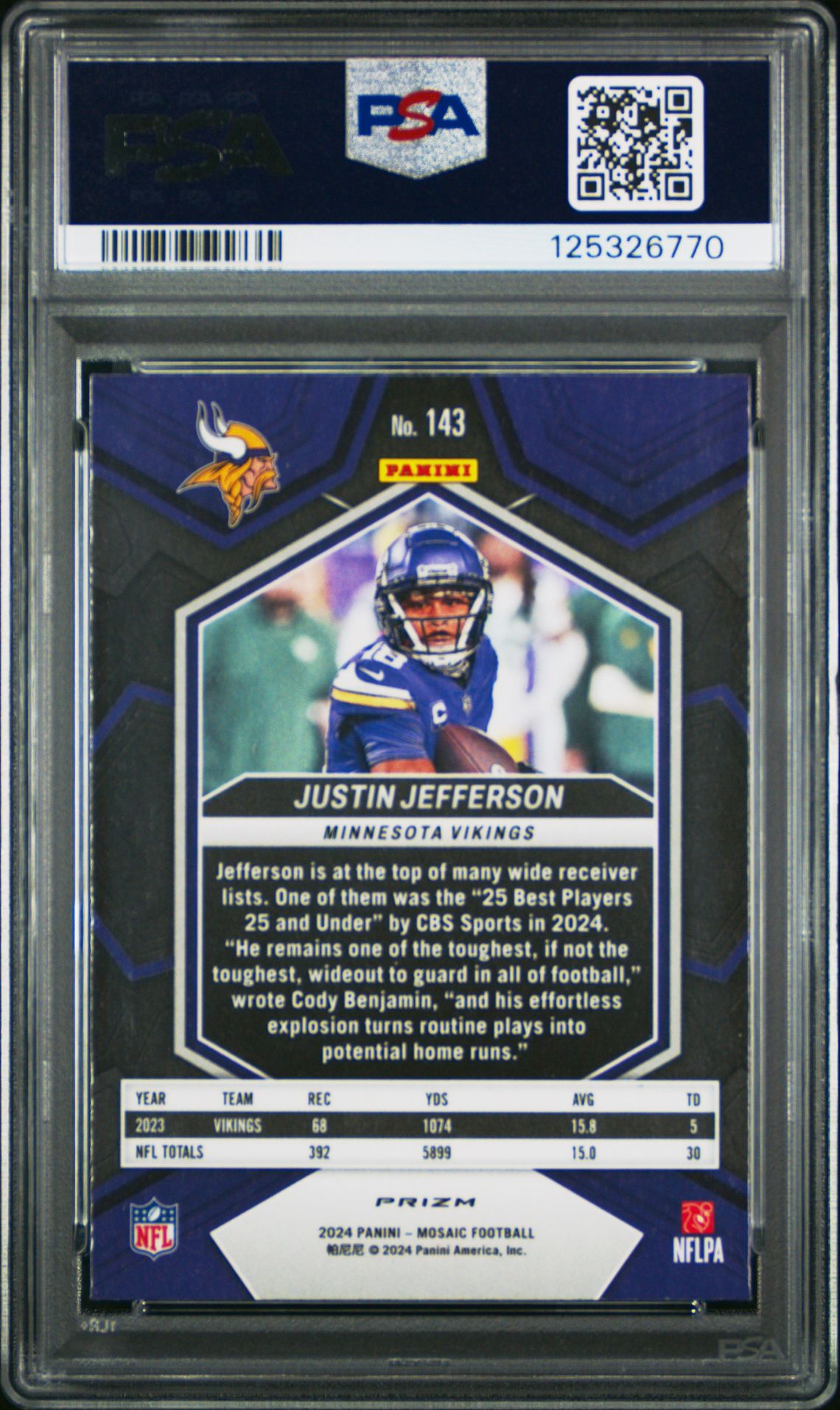 2024 Panini Mosaic Justin Jefferson #143 (Genesis) Gem Mt 10 back