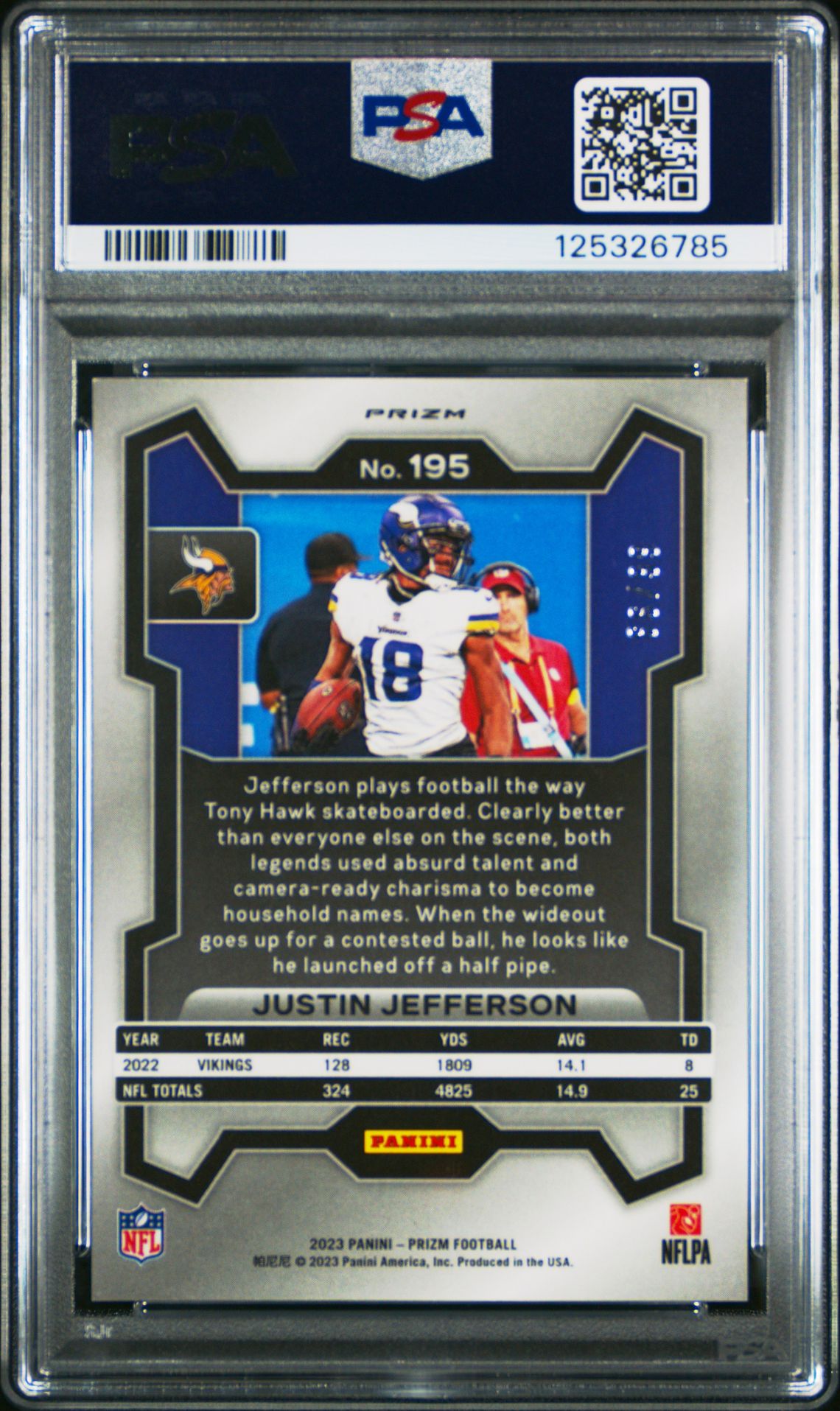 2023 Panini Prizm Justin Jefferson #195 (Blue Ice) Mint 9 back