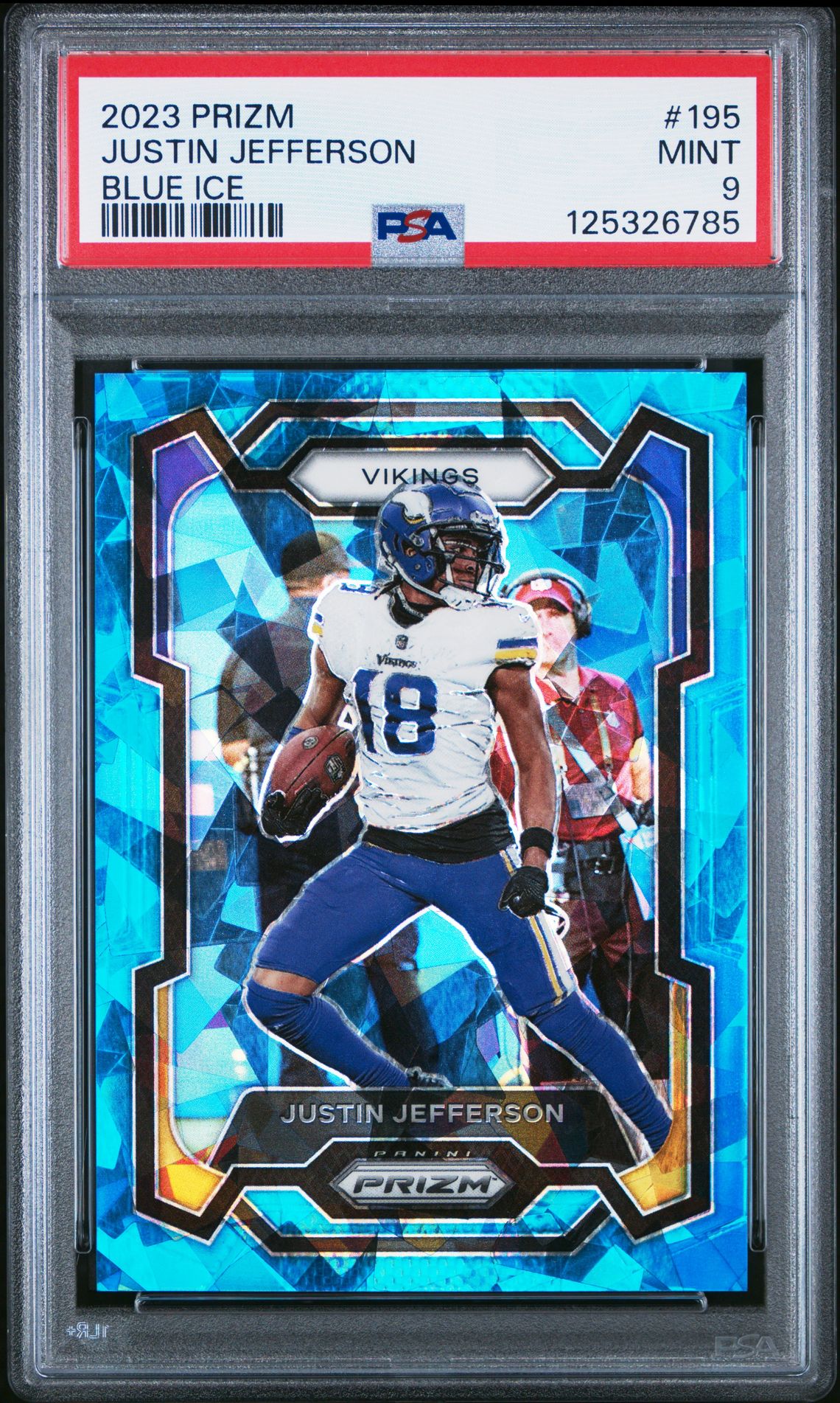 2023 Panini Prizm Justin Jefferson #195 (Blue Ice) Mint 9 front