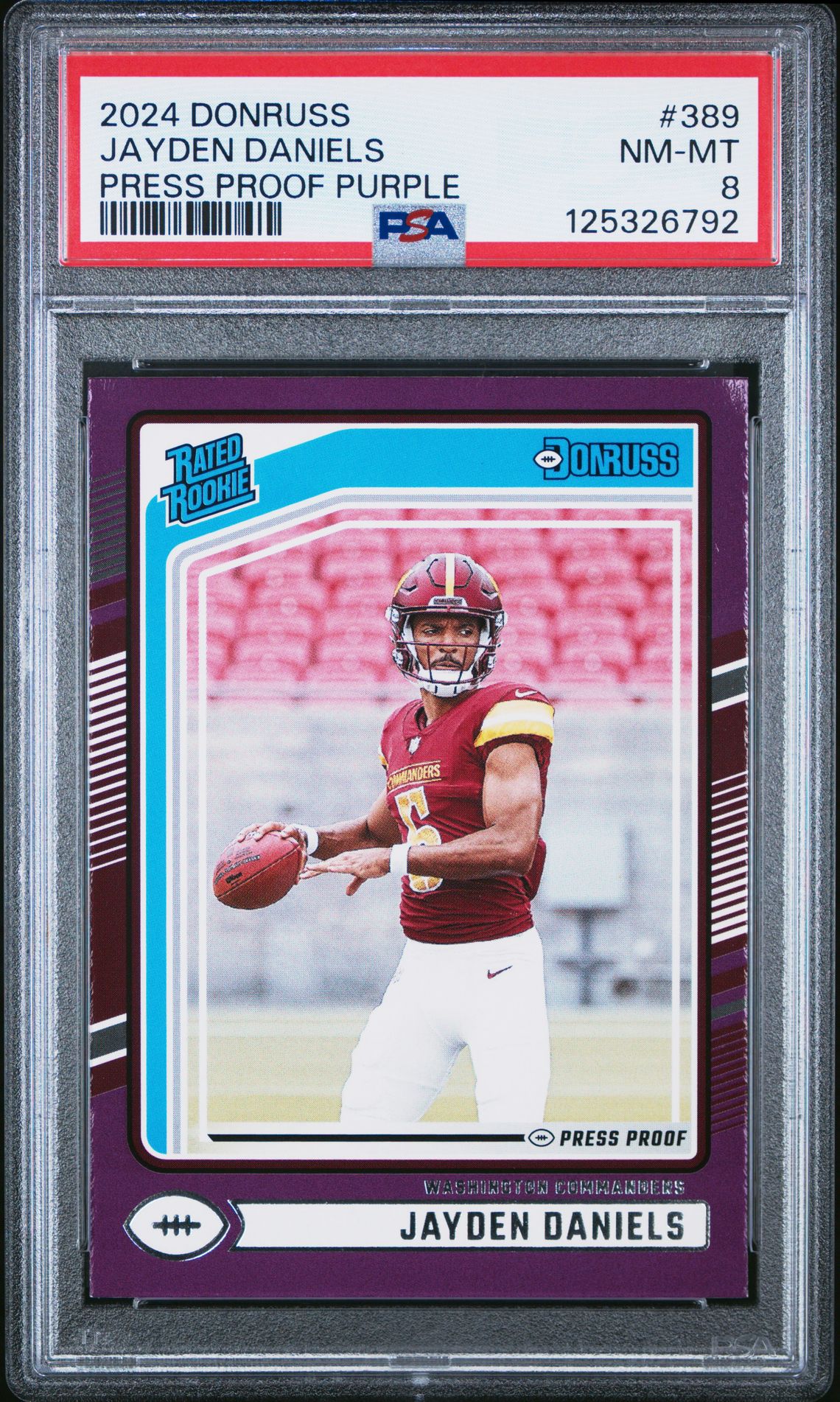 2024 Panini Donruss Jayden Daniels #389 (Press Proof Purple) Nm-Mt 8 front