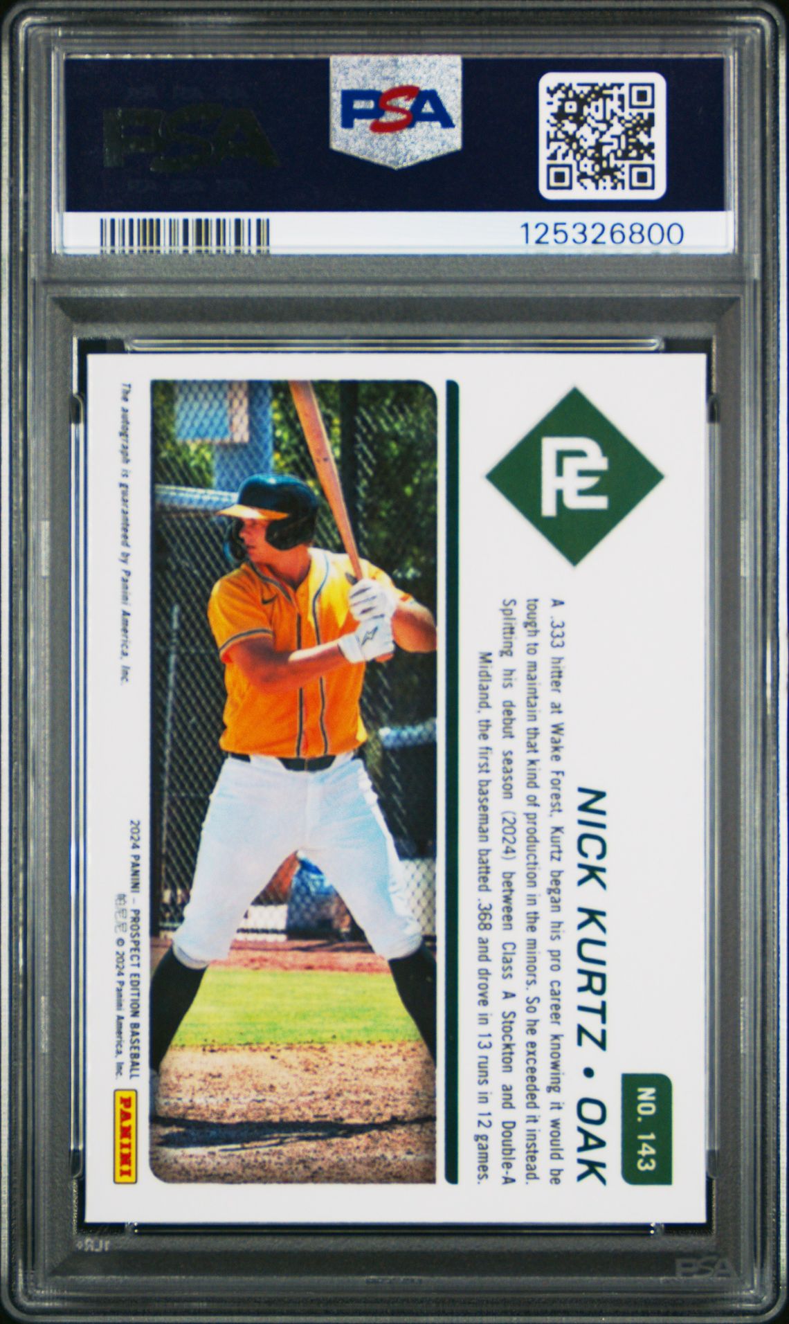 2024 Panini Prospect Edition Prospect Ticket Nick Kurtz #143 (Prospect Ticket-Signature) Mint 9 back