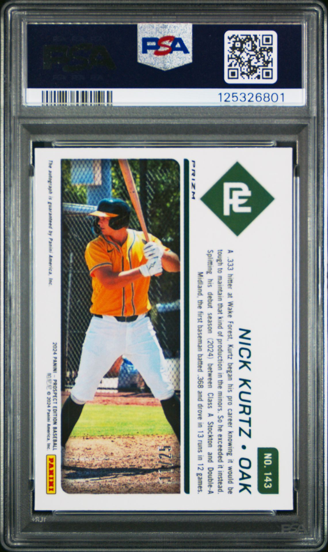 2024 Panini Prospect Edition Prospect Ticket Nick Kurtz #143 (Pros Ticket-Sig-Green Pulsar) Mint 9 back