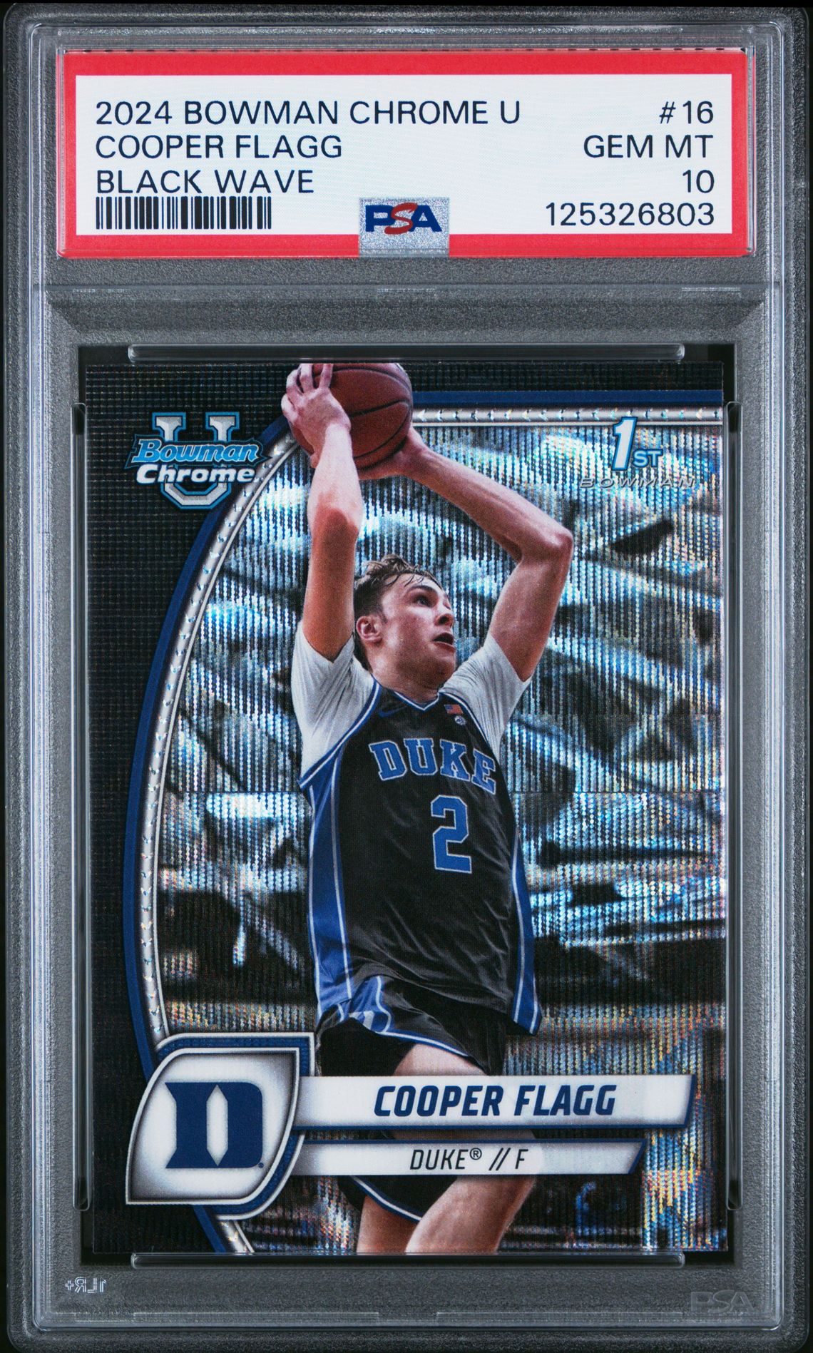 2024 Bowman Chrome University Cooper Flagg #16 (Black Wave) Gem Mt 10 front