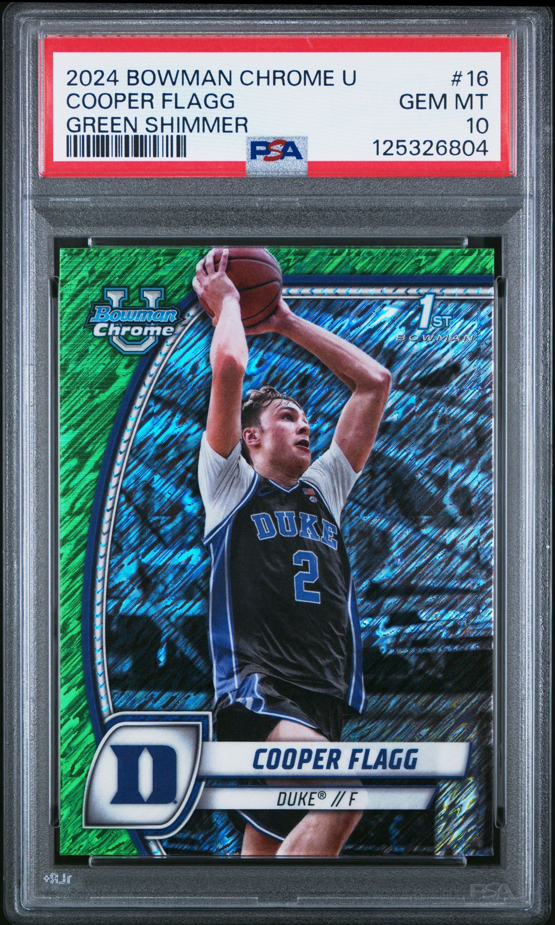 2024 Bowman Chrome University Cooper Flagg #16 (Green Shimmer) Gem Mt 10 front
