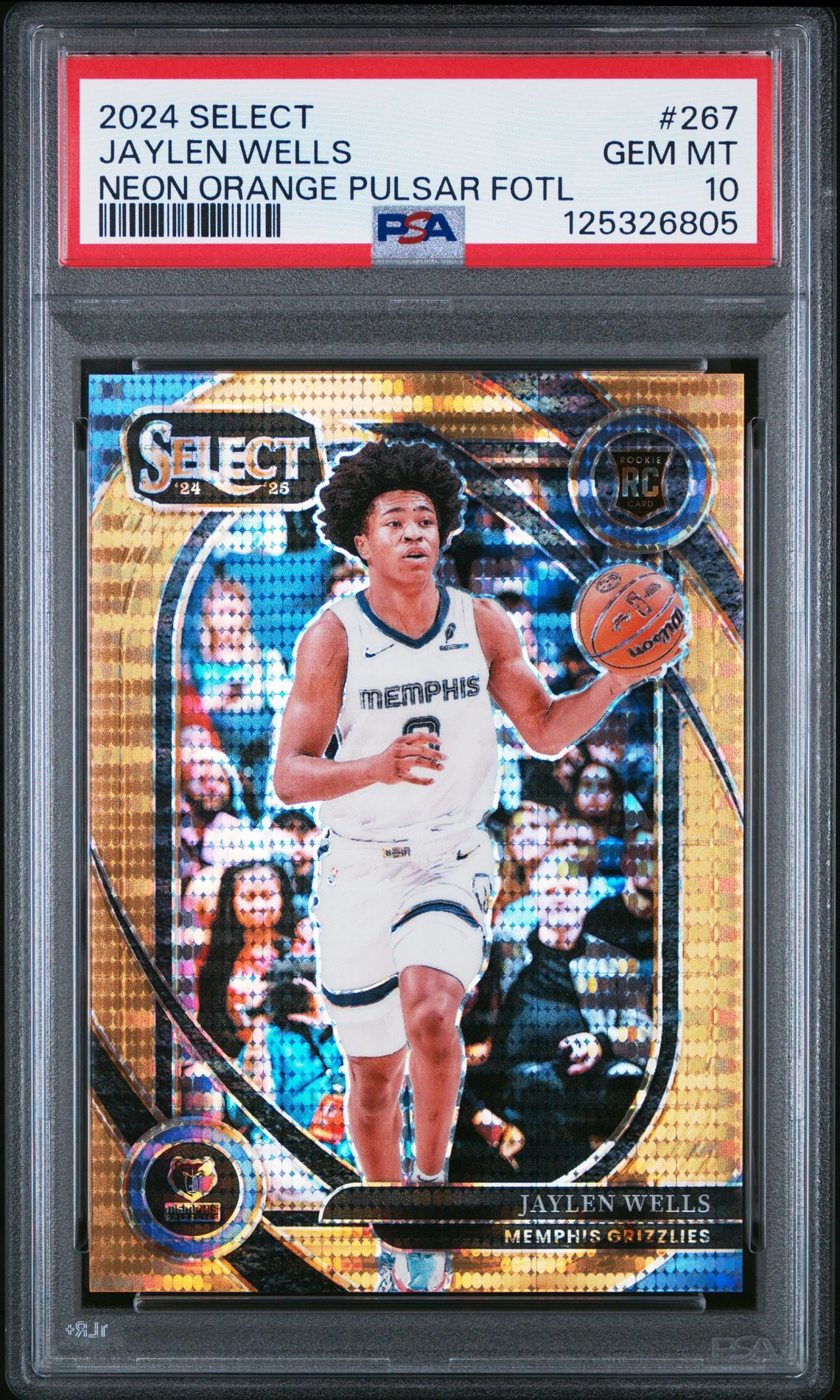 2024 Panini Select Jaylen Wells #267 (Neon Orange Pulsar Fotl) Gem Mt 10 front