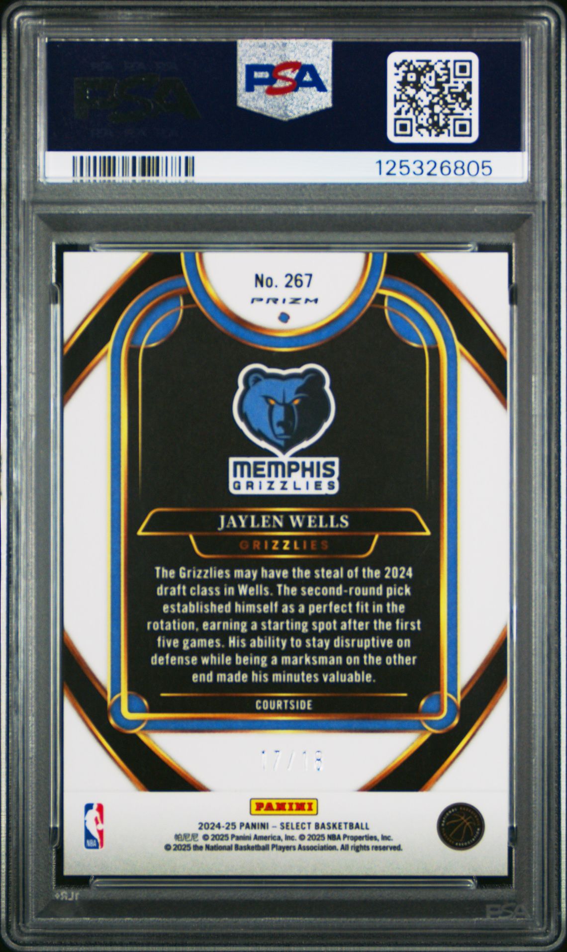 2024 Panini Select Jaylen Wells #267 (Neon Orange Pulsar Fotl) Gem Mt 10 back