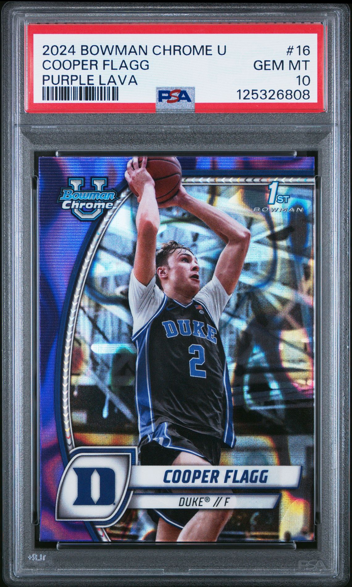 2024 Bowman Chrome University Cooper Flagg #16 (Purple Lava) Gem Mt 10 front