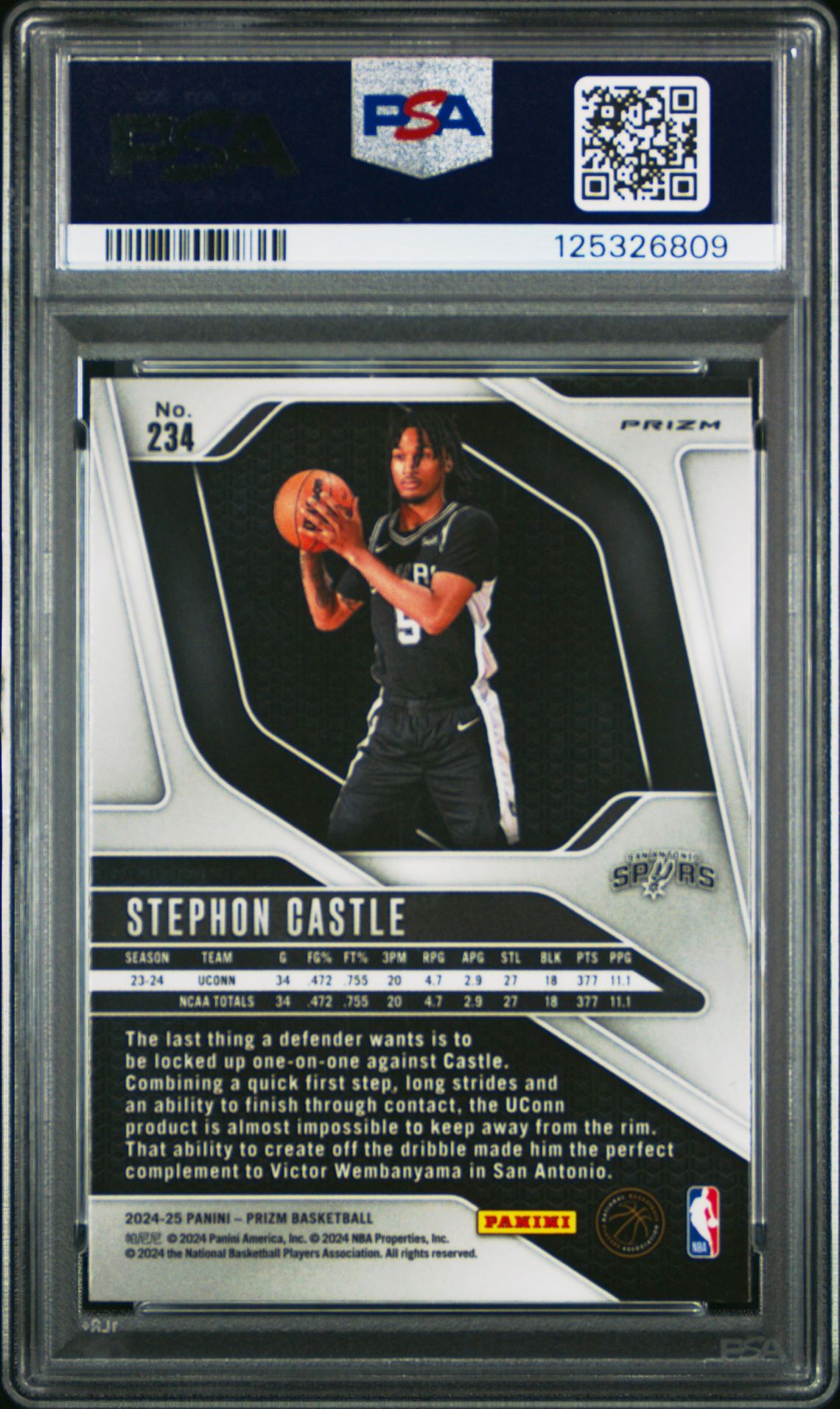 2024 Panini Prizm Stephon Castle #234 (Silver Prizm) Mint 9 back