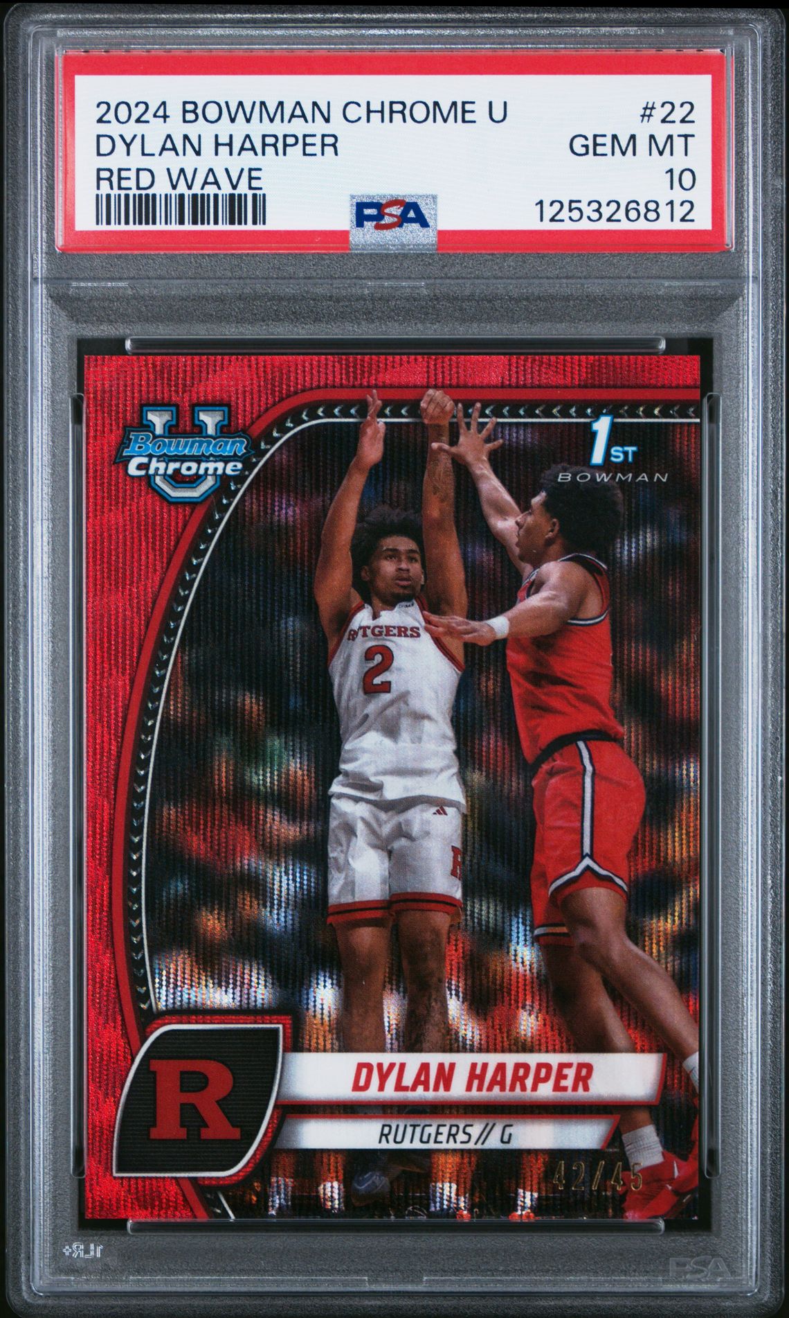 2024 Bowman Chrome University Dylan Harper #22 (Red Wave) Gem Mt 10 front