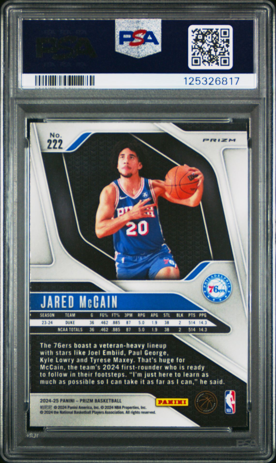 2024 Panini Prizm Jared Mccain #222 (Silver Prizm) Mint 9 back