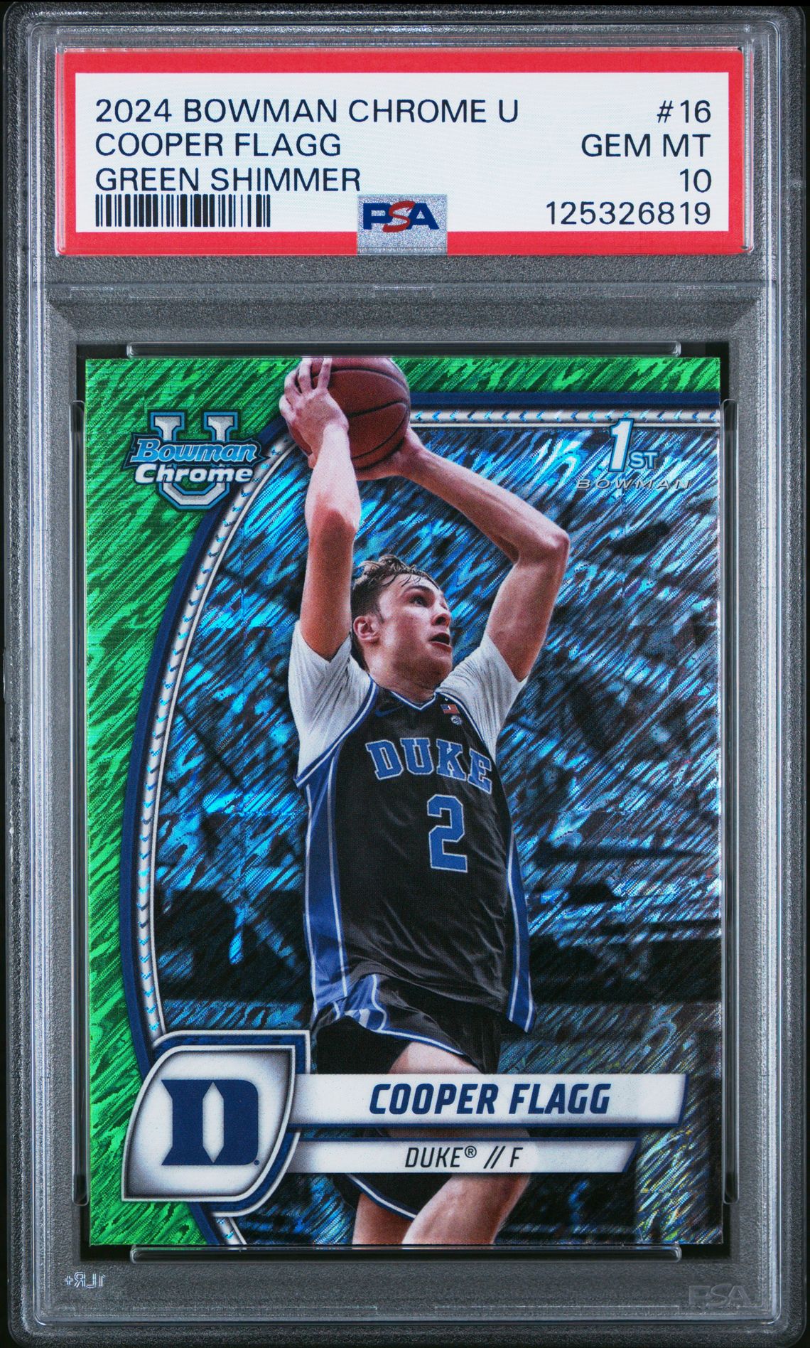 2024 Bowman Chrome University Cooper Flagg #16 (Green Shimmer) Gem Mt 10 front