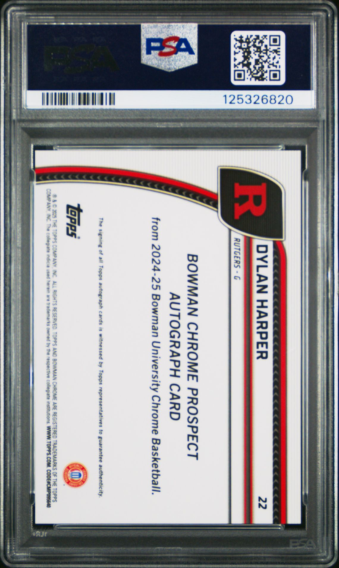 2024 Bowman Chrome University Dylan Harper #22 (Autograph) Gem Mt 10 back