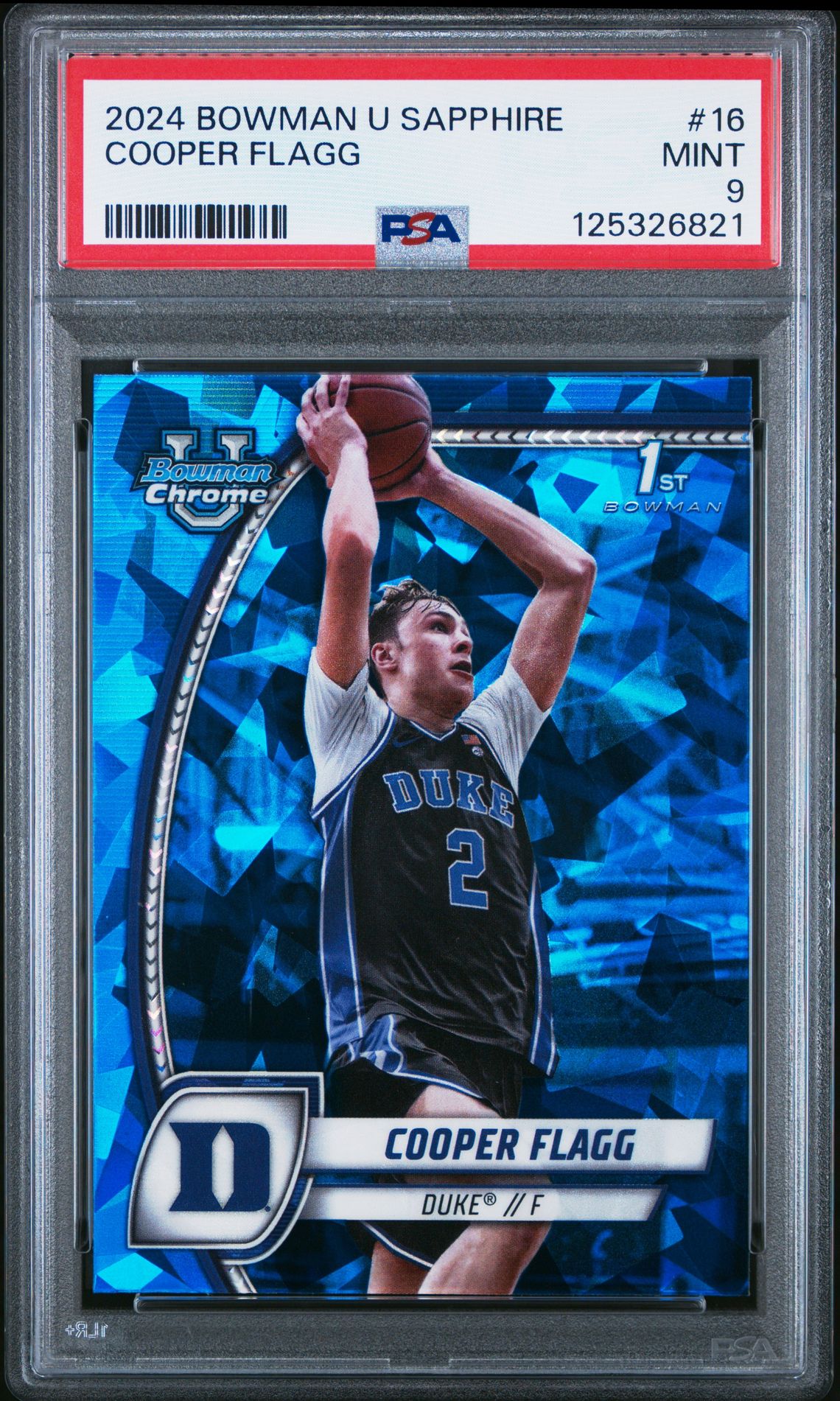 2024 Bowman University Chrome Sapphire Cooper Flagg #16 Mint 9 front