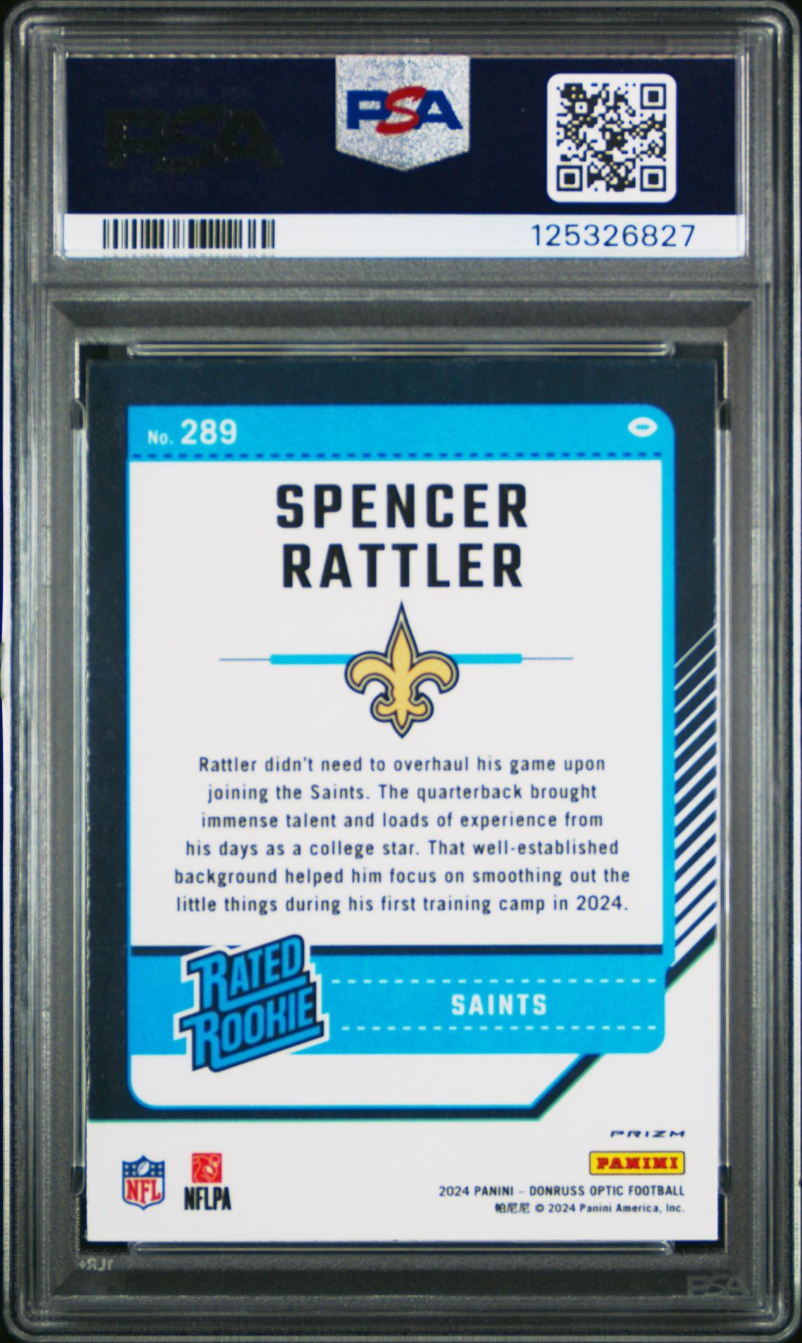 2024 Panini Donruss Optic Spencer Rattler #289 (Stars) Mint 9 back