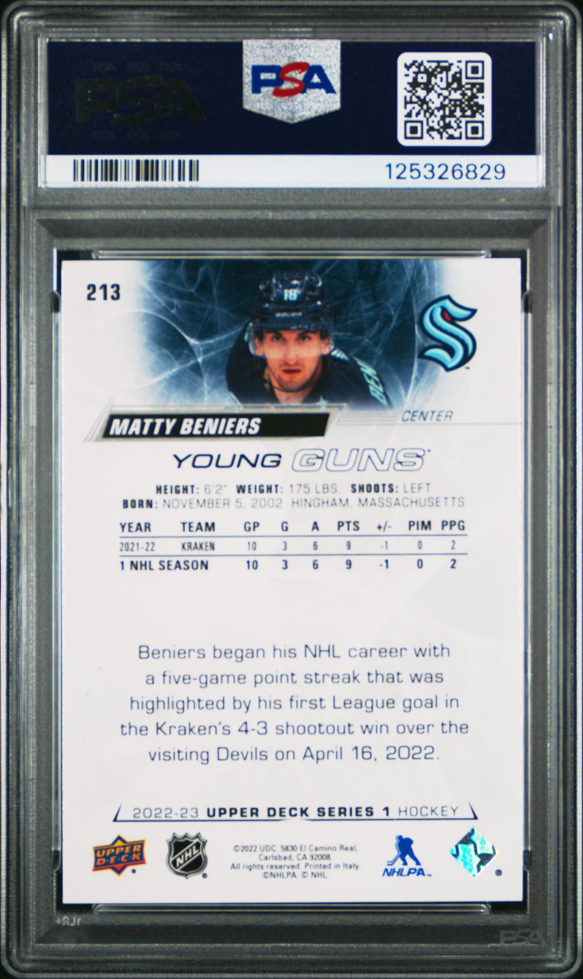2022 Upper Deck Matty Beniers #213 Nm-Mt 8 back