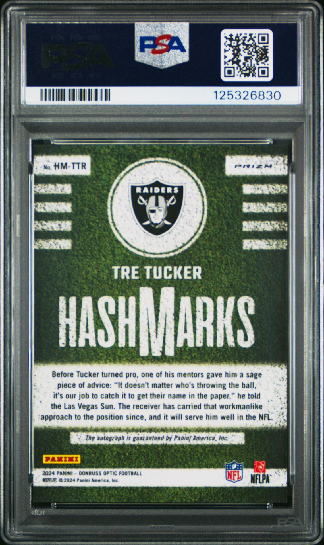 2024 Panini Donruss Optic Hash Marks Tre Tucker #Hmttr Gem Mt 10 back