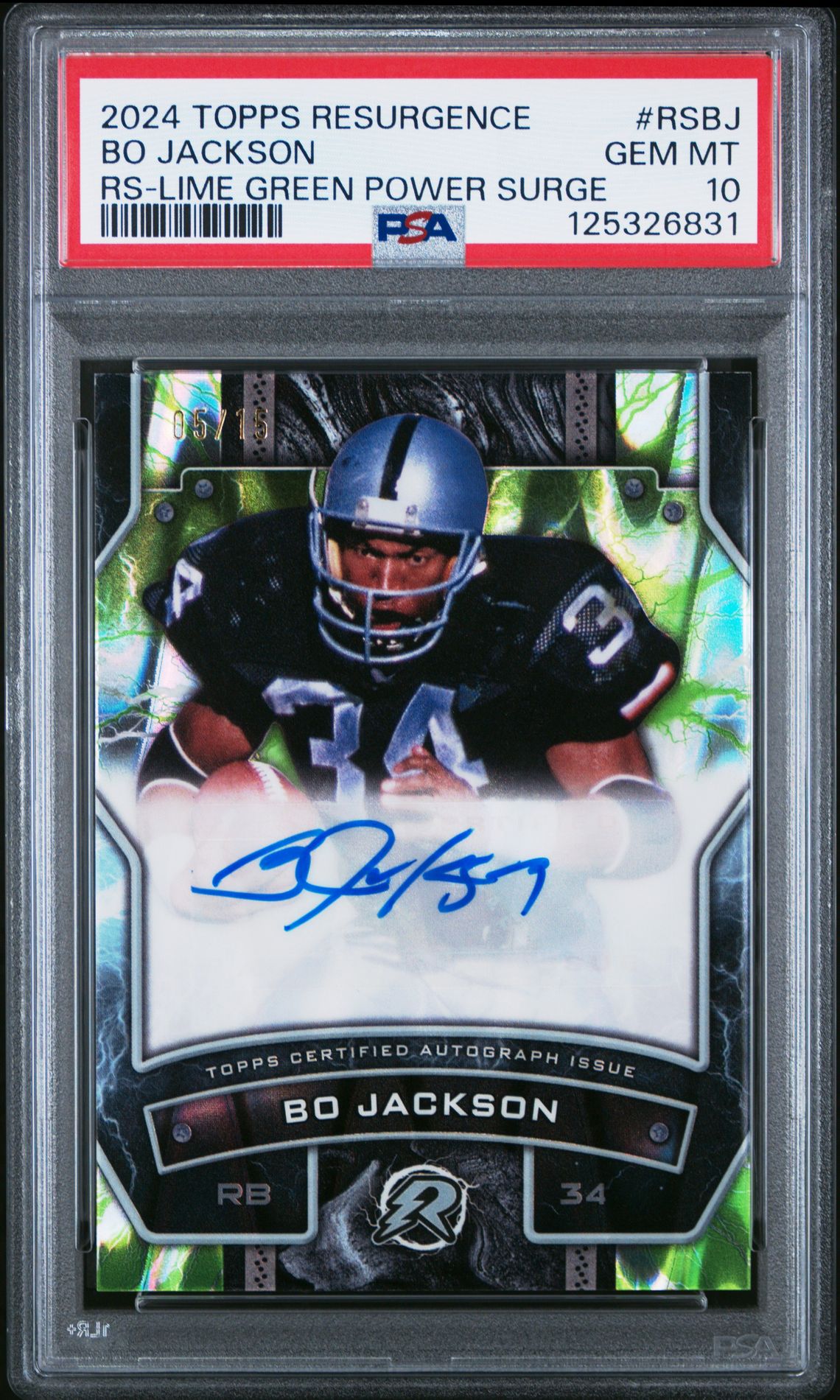 2024 Topps Resurgence Resurgence Signatures Bo Jackson #Rsbj (Rs-Lime Green Power Surge) Gem Mt 10 front