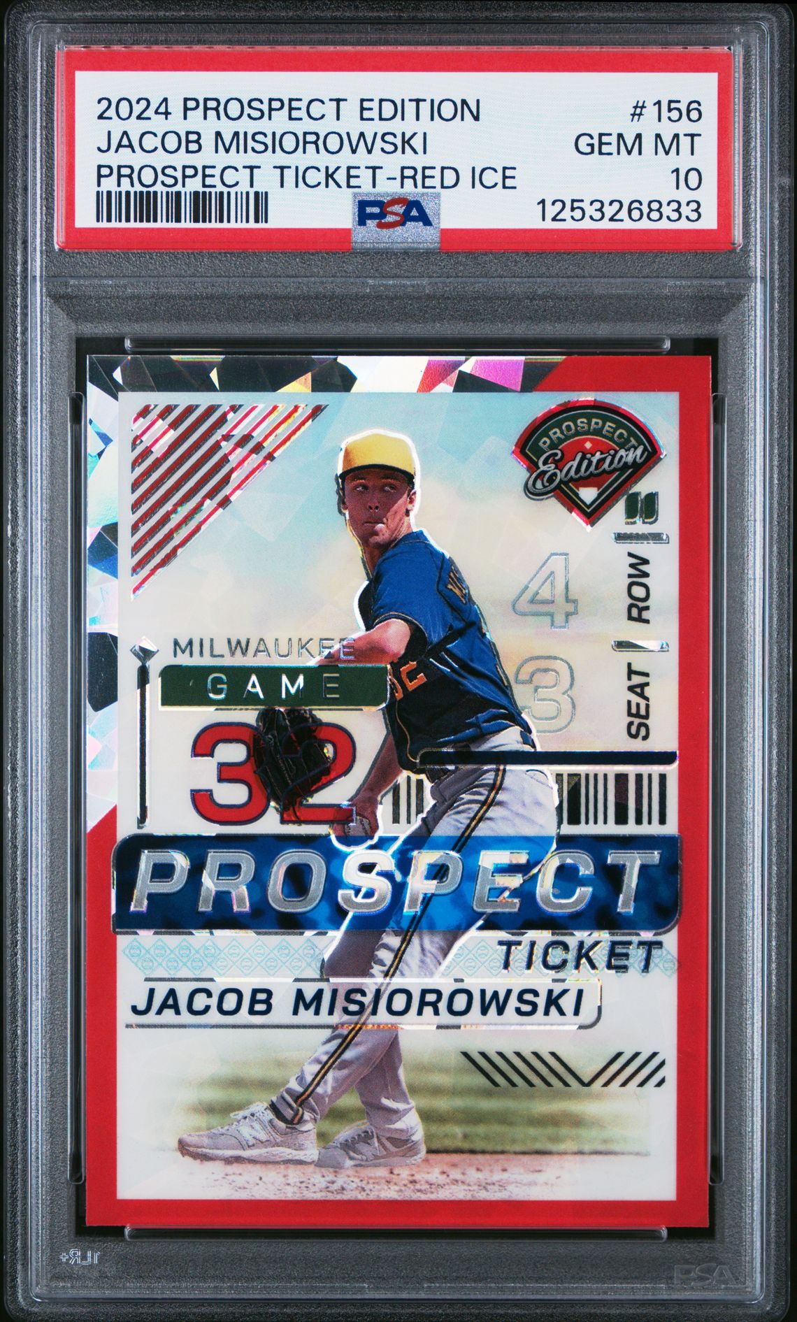 2024 Panini Prospect Edition Prospect Ticket Jacob Misiorowski #156 (Prospect Ticket-Red Ice) Gem Mt 10 front