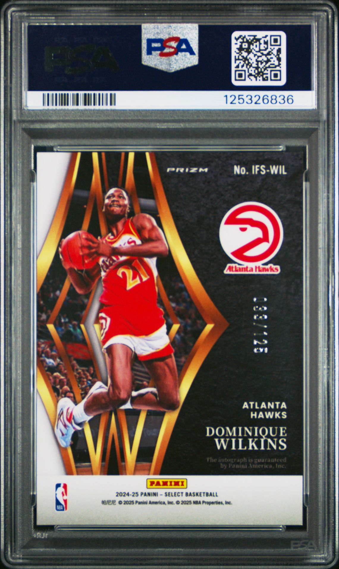 2024 Panini Select In Flight Signatures Dominique Wilkins #Ifswil Gem Mt 10 back